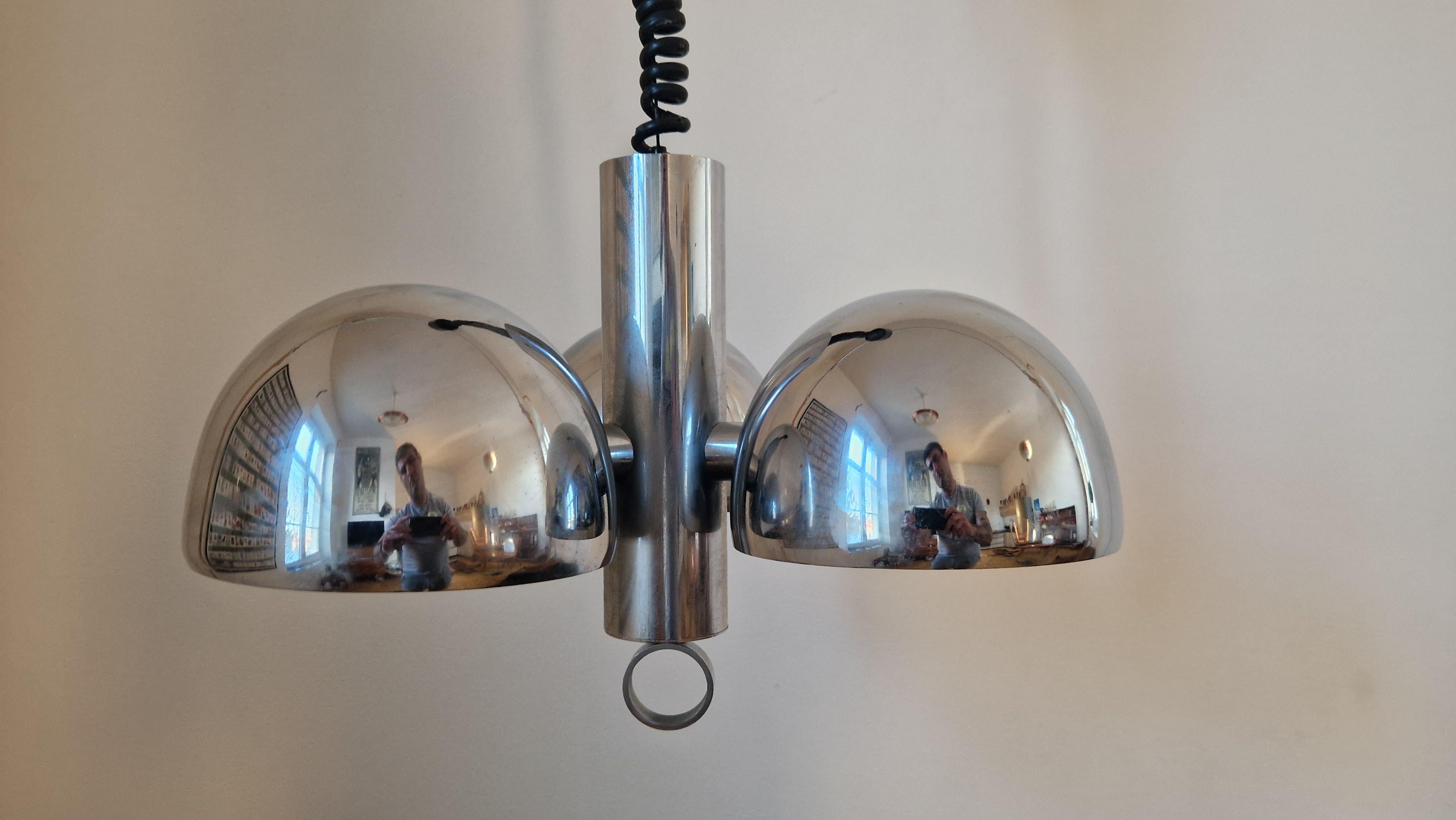 Midcentury Chrome Space Age Chandelier or Pendant Hillebrand, Germany, 1970s For Sale 6