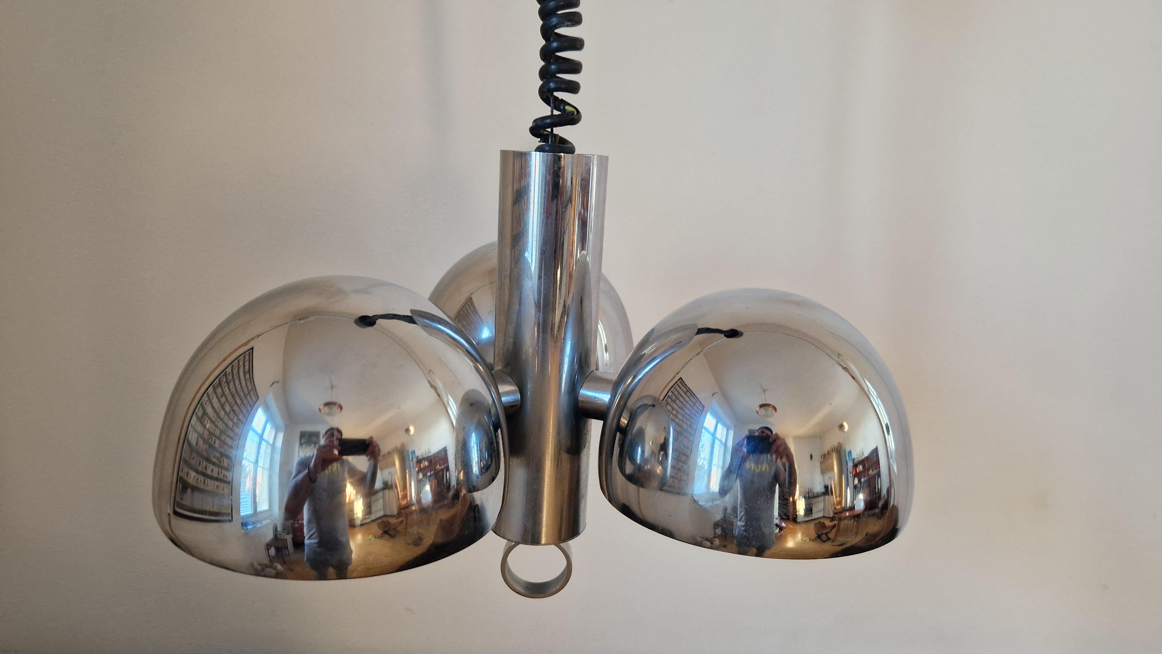 Midcentury Chrome Space Age Chandelier or Pendant Hillebrand, Germany, 1970s For Sale 7