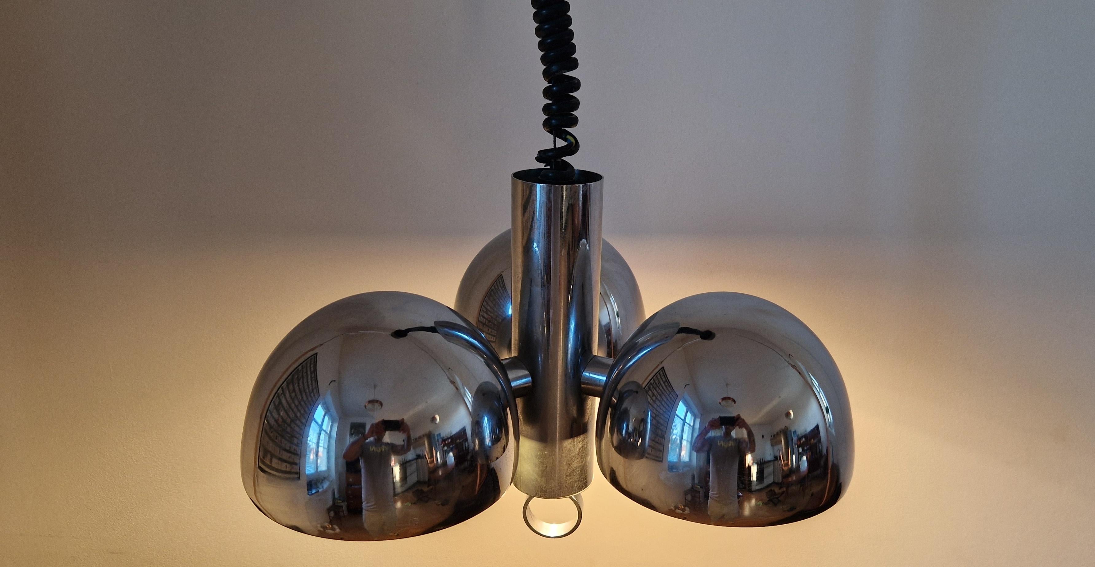 Midcentury Chrome Space Age Chandelier or Pendant Hillebrand, Germany, 1970s For Sale 12