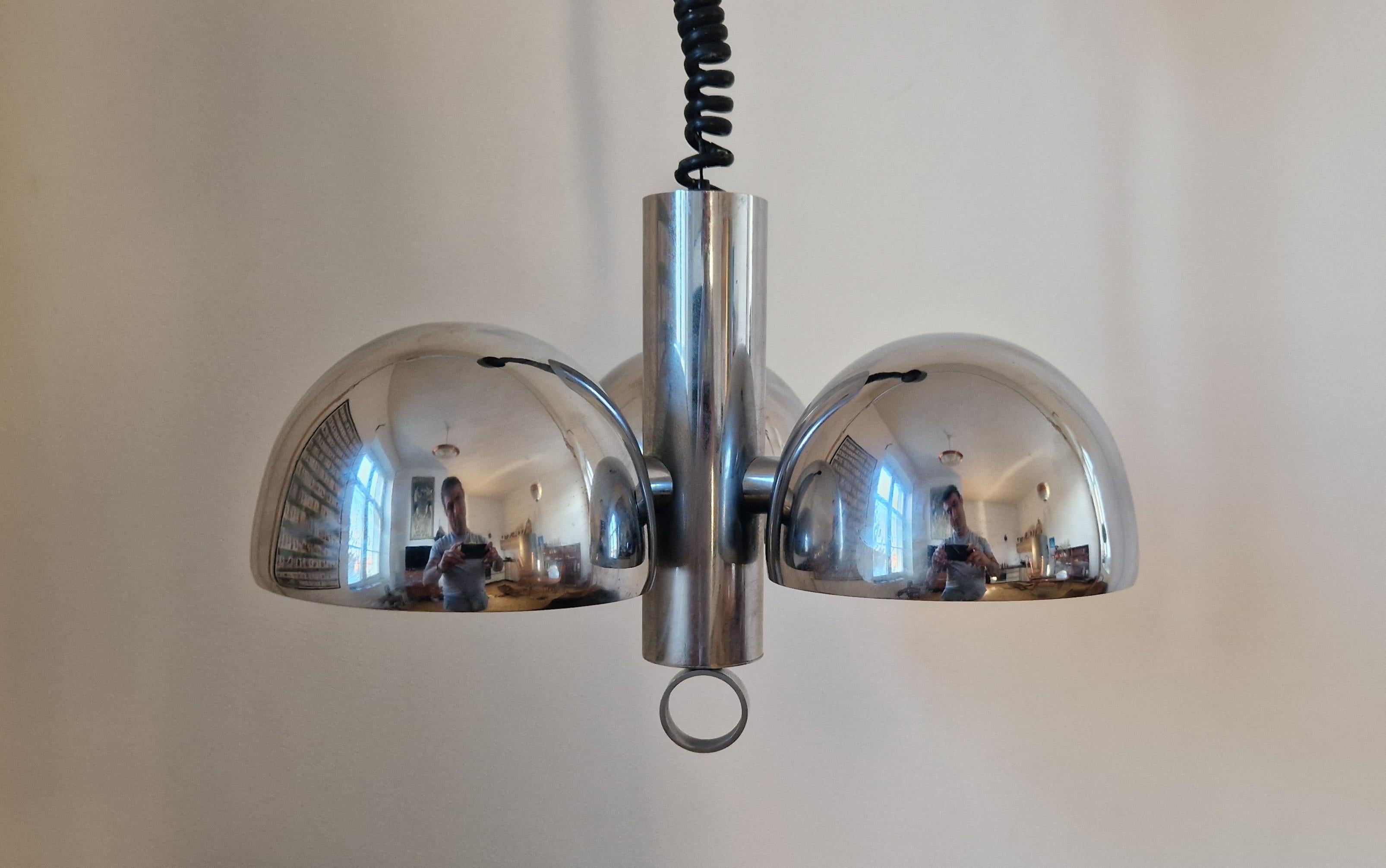 Mid-Century Modern Midcentury Chrome Space Age Chandelier or Pendant Hillebrand, Germany, 1970s For Sale
