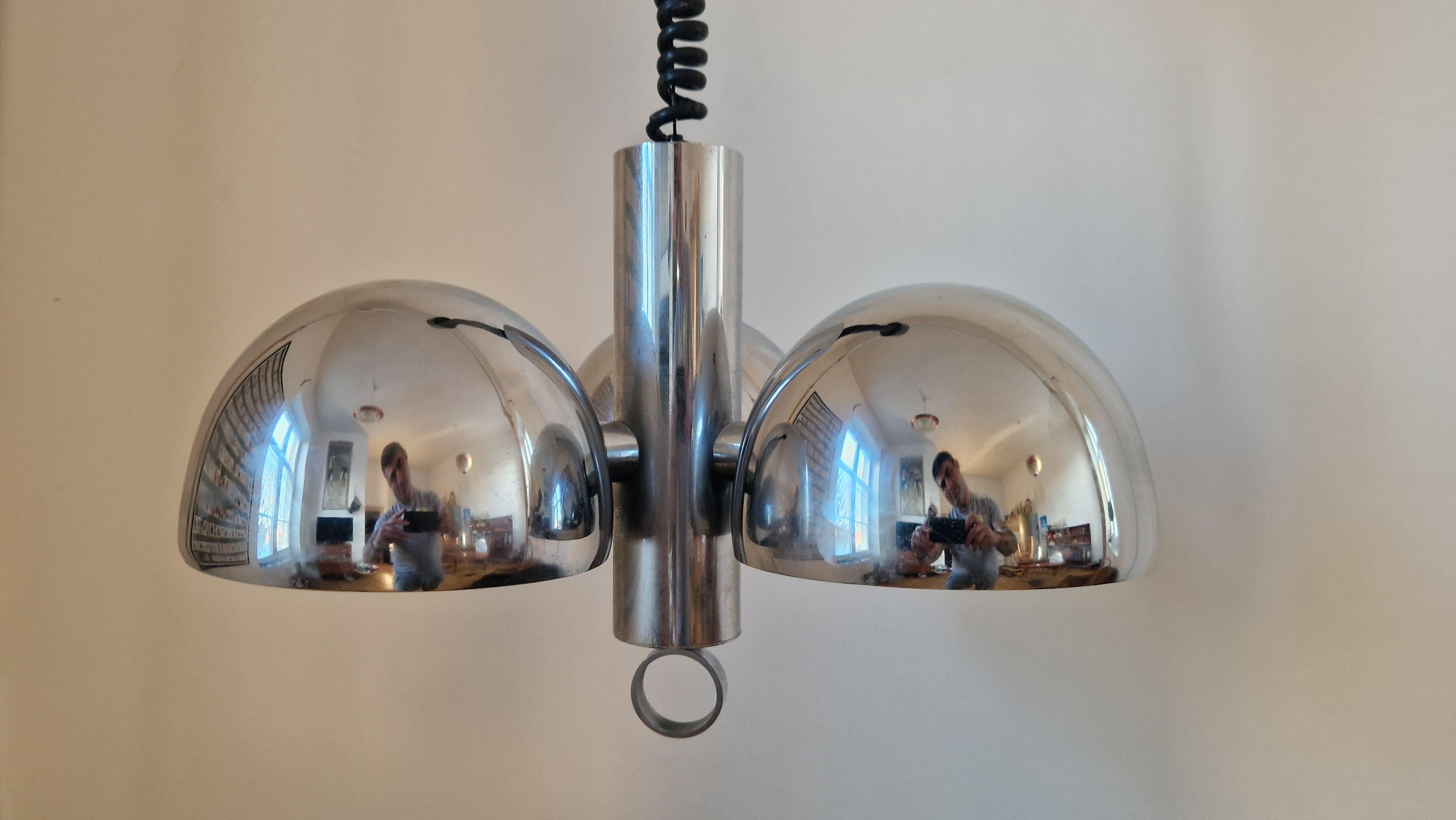 Midcentury Chrome Space Age Chandelier or Pendant Hillebrand, Germany, 1970s In Good Condition For Sale In Praha, CZ