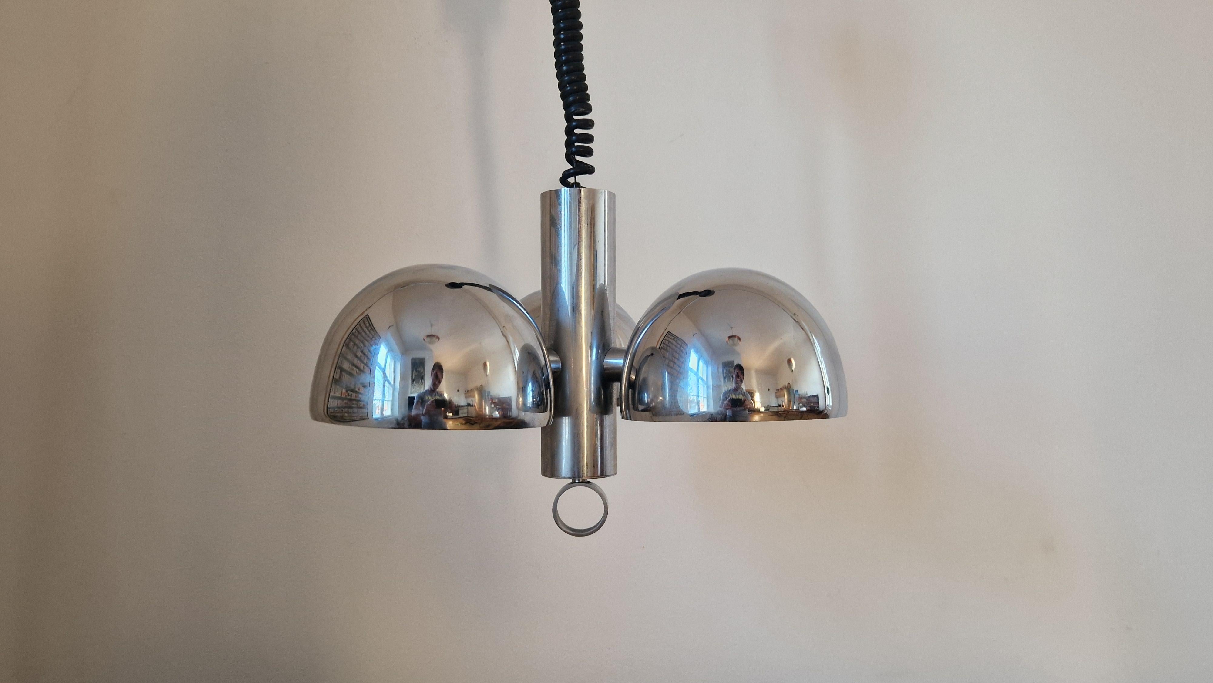 Midcentury Chrome Space Age Chandelier or Pendant Hillebrand, Germany, 1970s For Sale 1