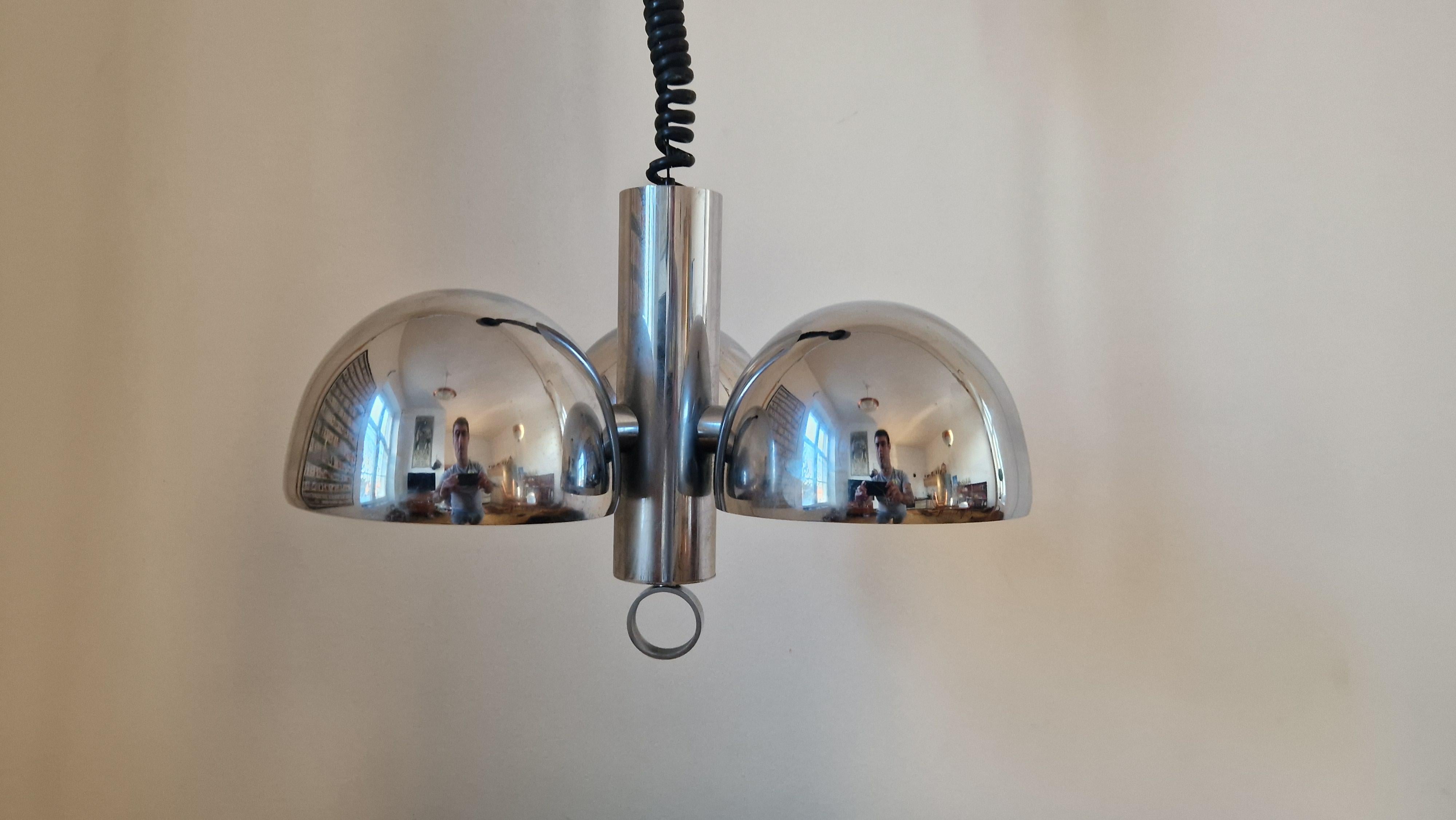 Midcentury Chrome Space Age Chandelier or Pendant Hillebrand, Germany, 1970s For Sale 2