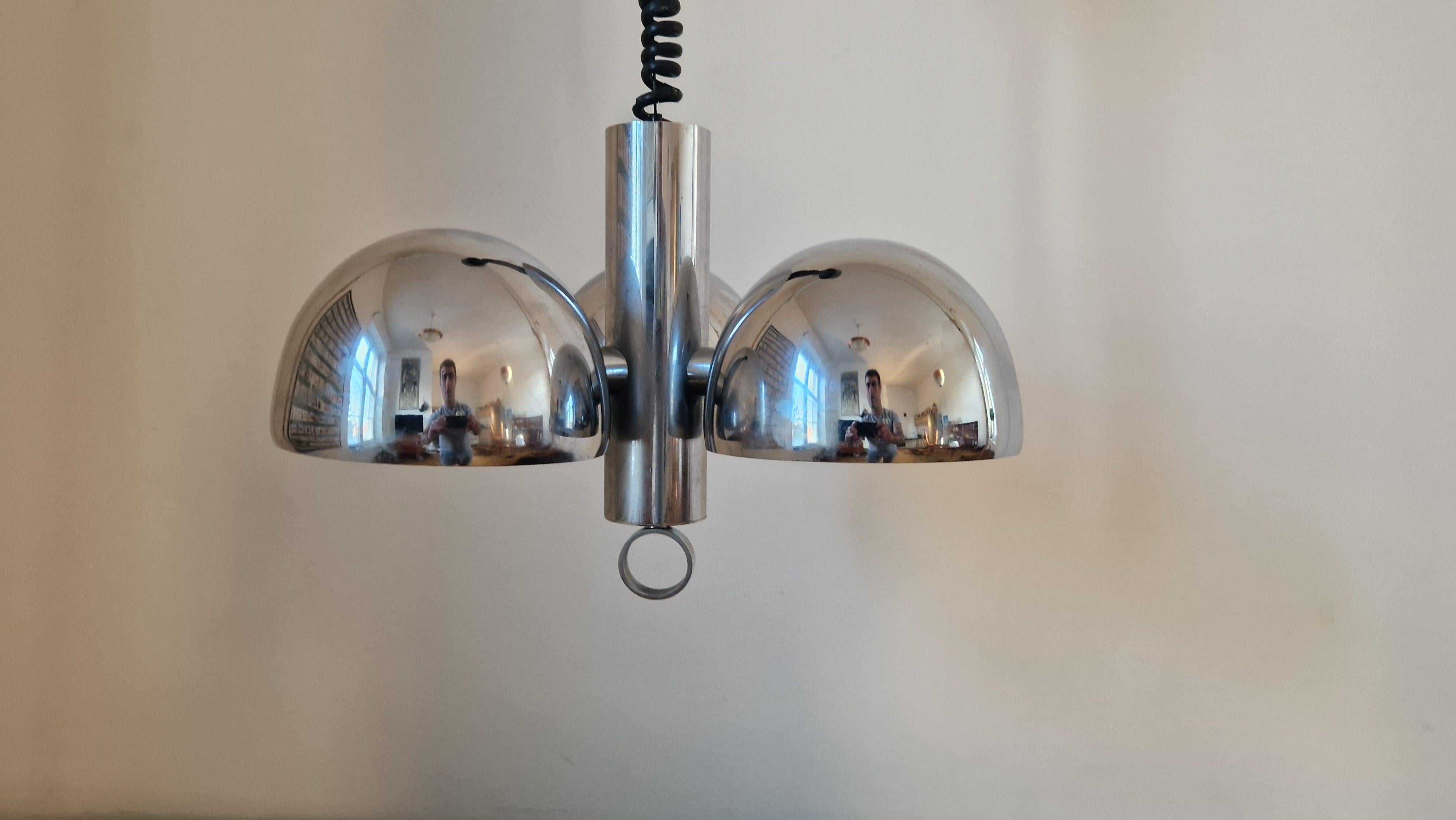 Midcentury Chrome Space Age Chandelier or Pendant Hillebrand, Germany, 1970s For Sale 3