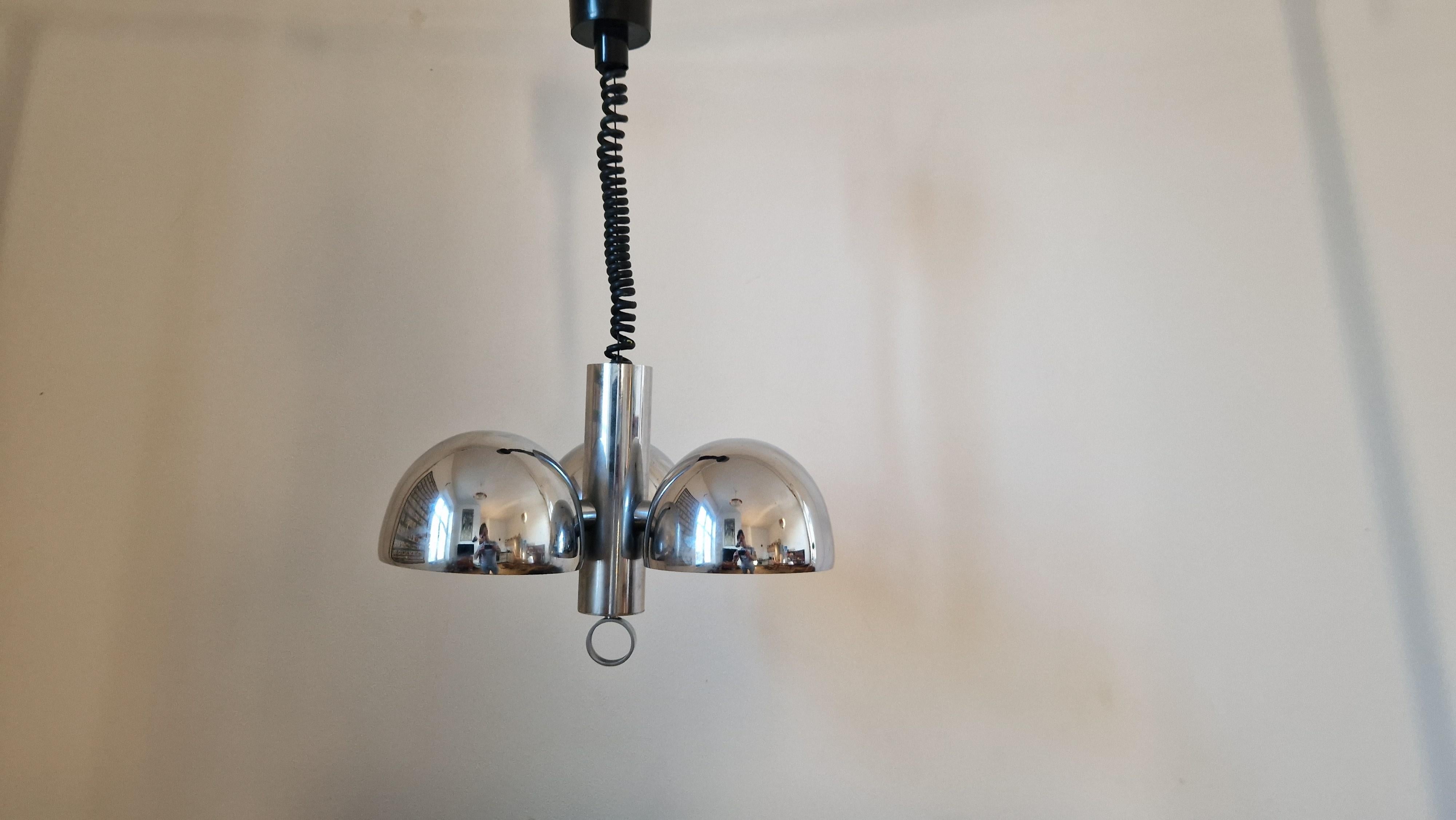 Midcentury Chrome Space Age Chandelier or Pendant Hillebrand, Germany, 1970s For Sale 4