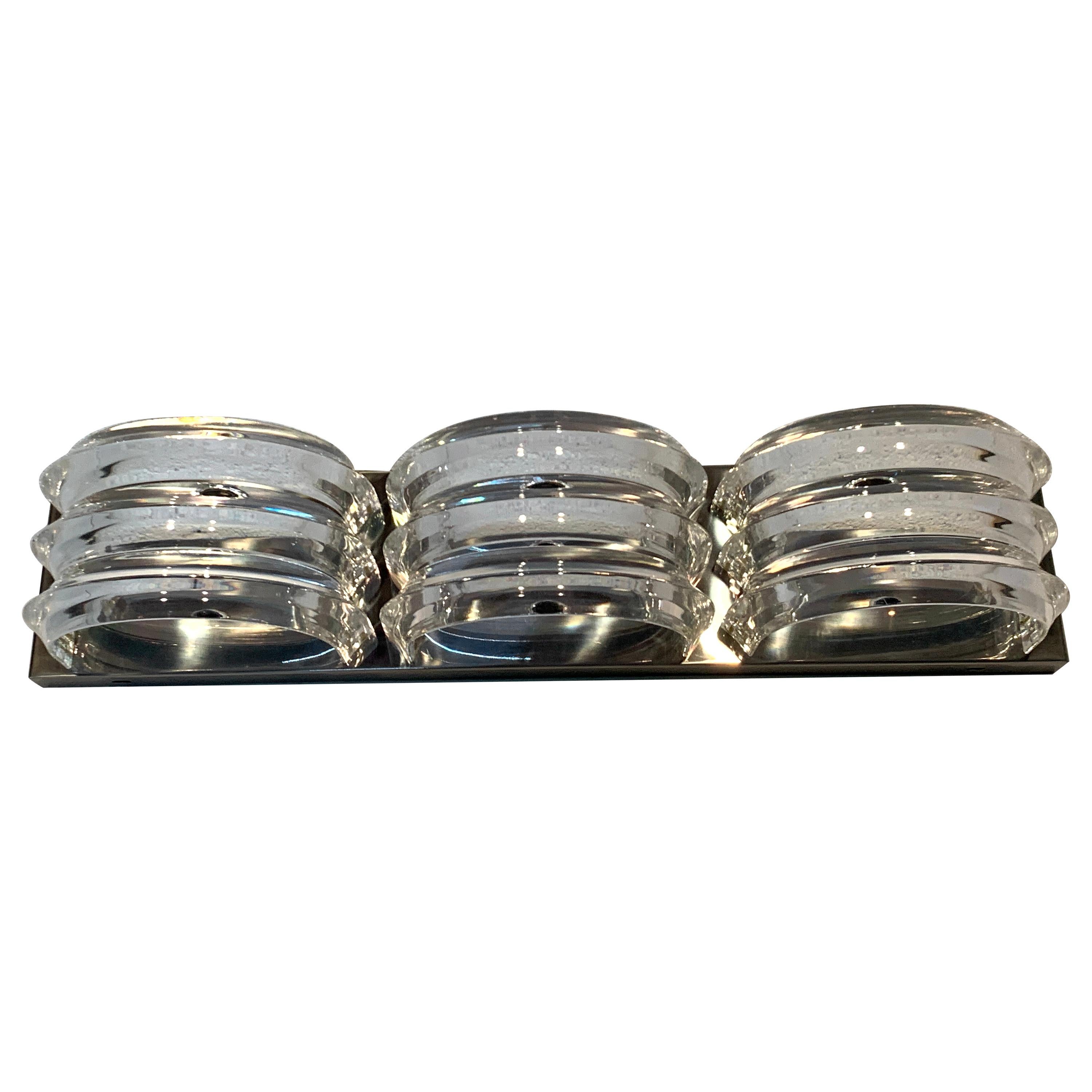 Midcentury Chrome & Stacked Lucite Three- Light Wall Sconce For Sale