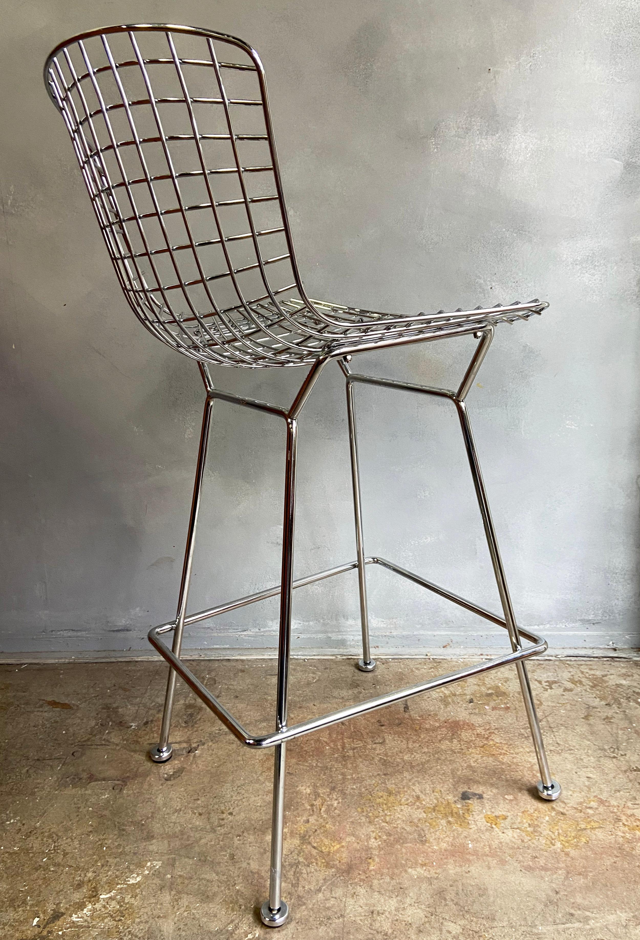Contemporary Midcentury Chrome Bar Stools by Harry Bertoia for Knoll For Sale