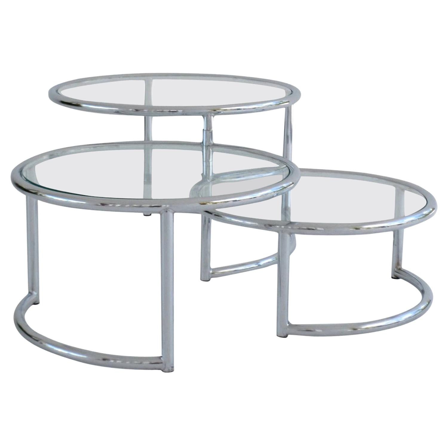 Midcentury Chrome Three-Tier Cocktail or Side Table For Sale