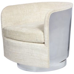 Midcentury Chrome Wrapped Swivel Club Chair in Cream Boucle by Milo Baughman