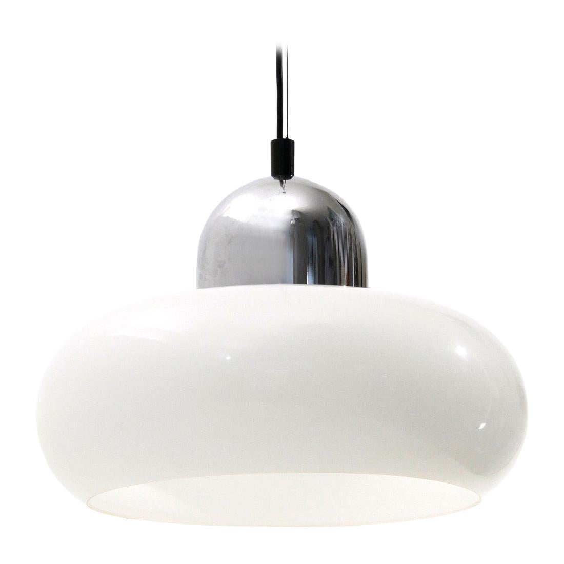 Midcentury Chromed Italian Pendant Lamp, 1970s For Sale