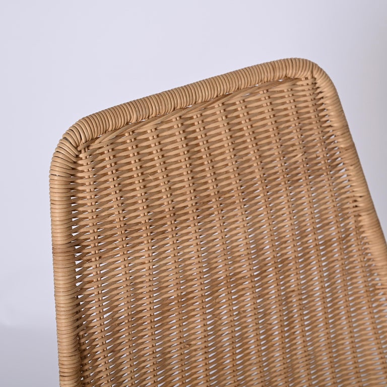Mid-Century Set of 4 Chromed Metal, Rattan Italian Chairs, Campo and ...