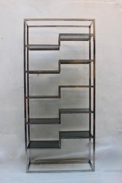 Midcentury Chromed Metal and Smoked Glass Étagère, Spain, 1970s
