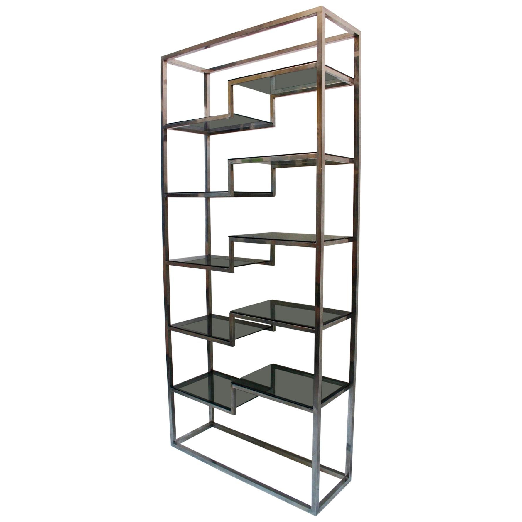Modern Mixed Media Metal Glass Etagere Shelf at 1stdibs