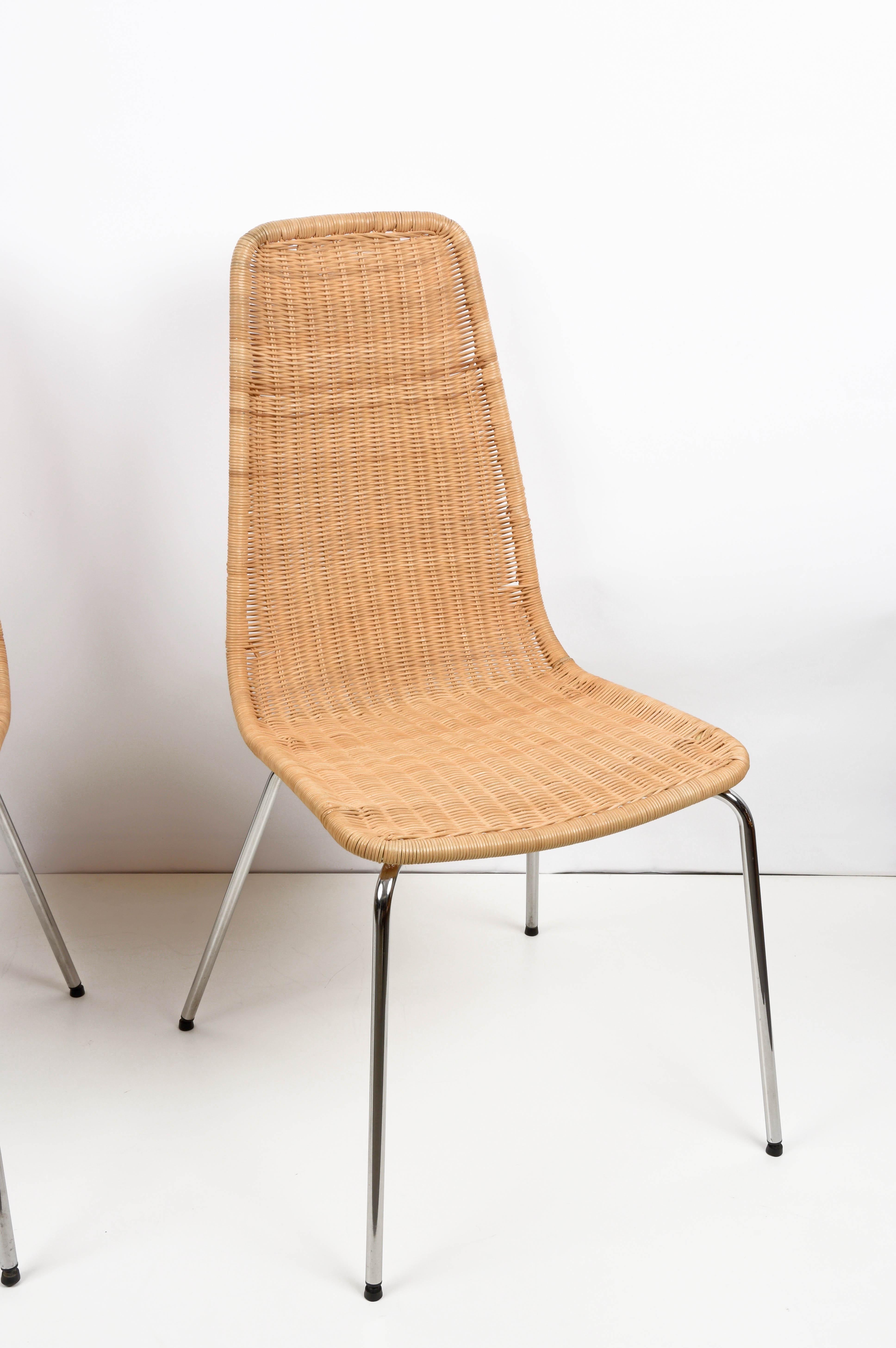 Italienische Stühle aus verchromtem Metall mit abnehmbarem Rattan und Korbweide aus der Mitte des Jahrhunderts, 1970er Jahre im Angebot 10