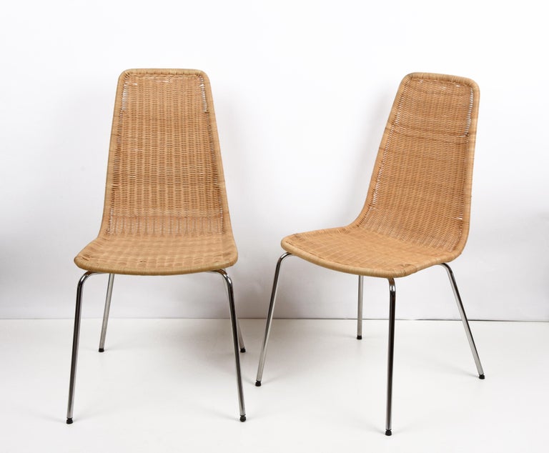 Midcentury Chromed Metal with Removable Rattan and Wicker Italian