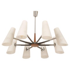 Midcentury Chromed Opaline Glass Chandelier by Rupert Nikoll