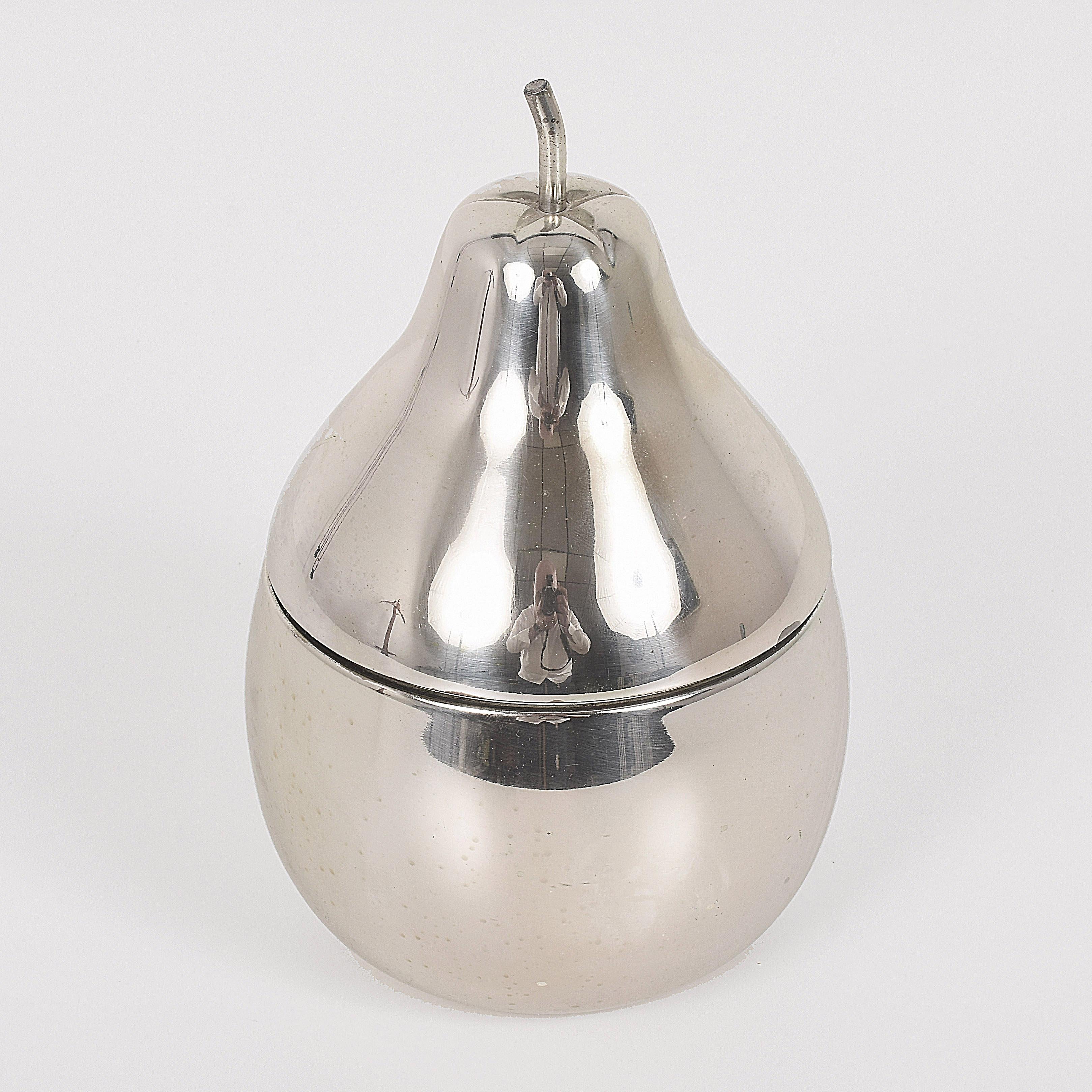 Mid-Century Modern Midcentury Chromed Silver Plate Pear Italian Ice Bucket, 1970s