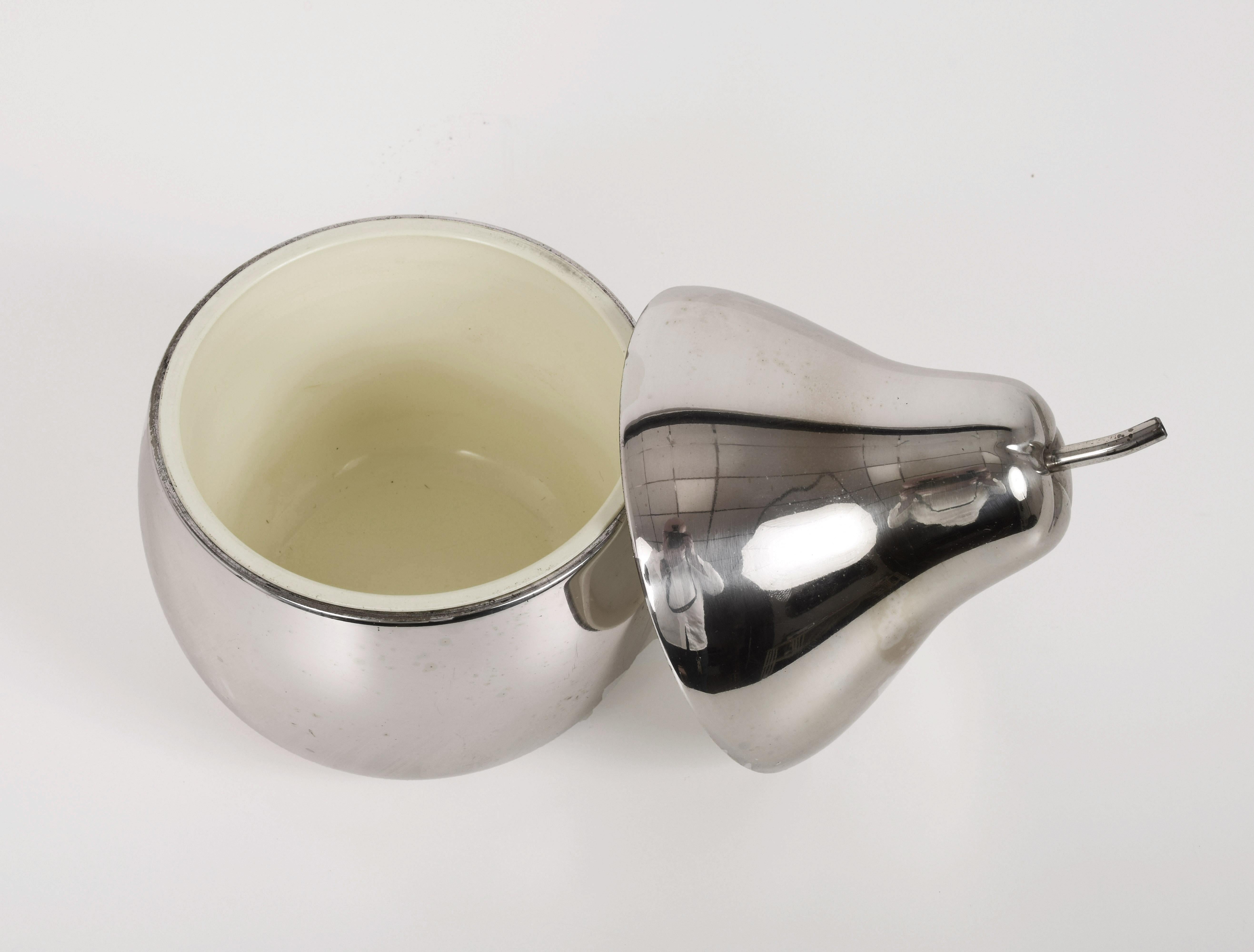 Midcentury Chromed Silver Plate Pear Italian Ice Bucket, 1970s 1
