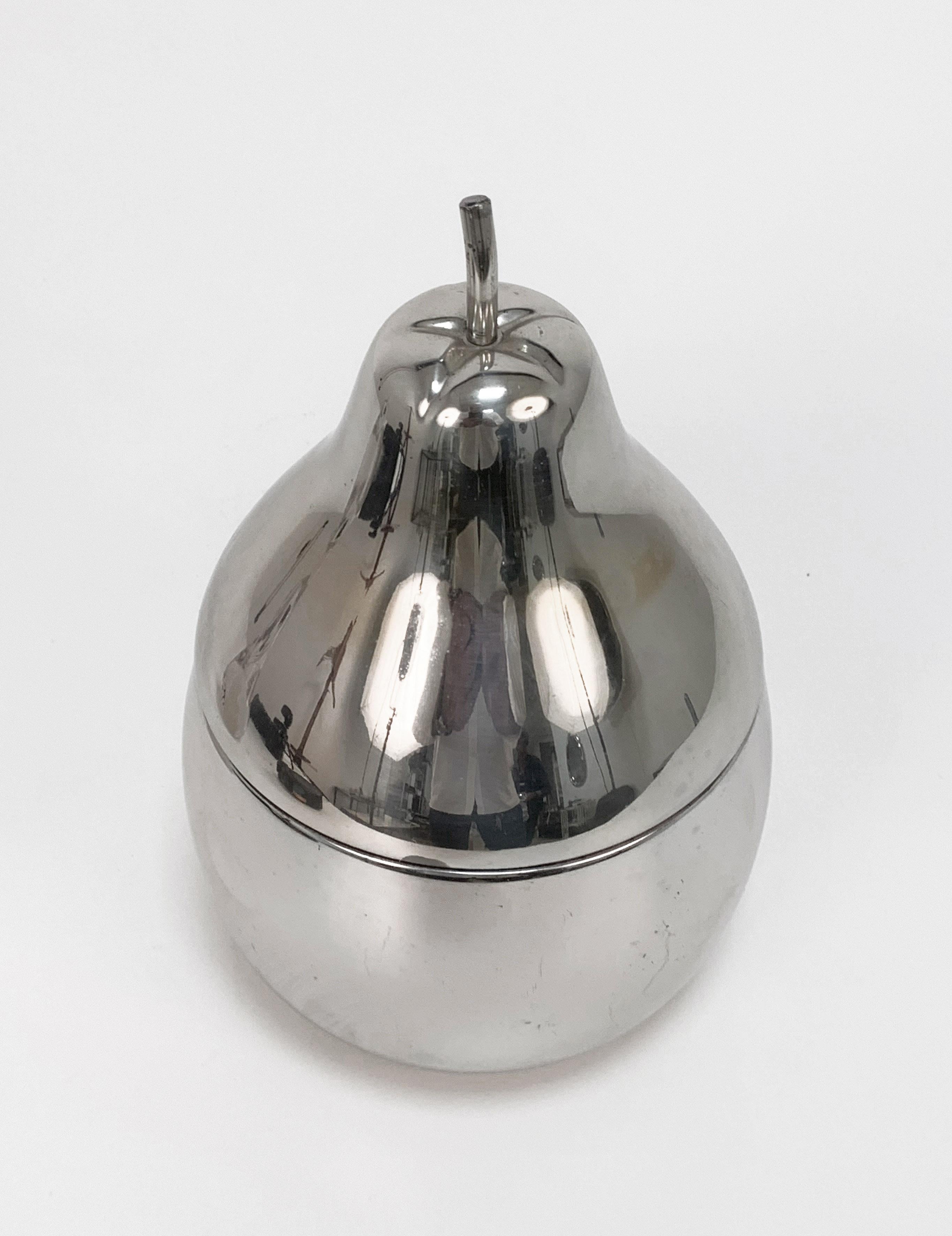 Midcentury Chromed Silver Plate Pear Italian Ice Bucket, 1970s 3