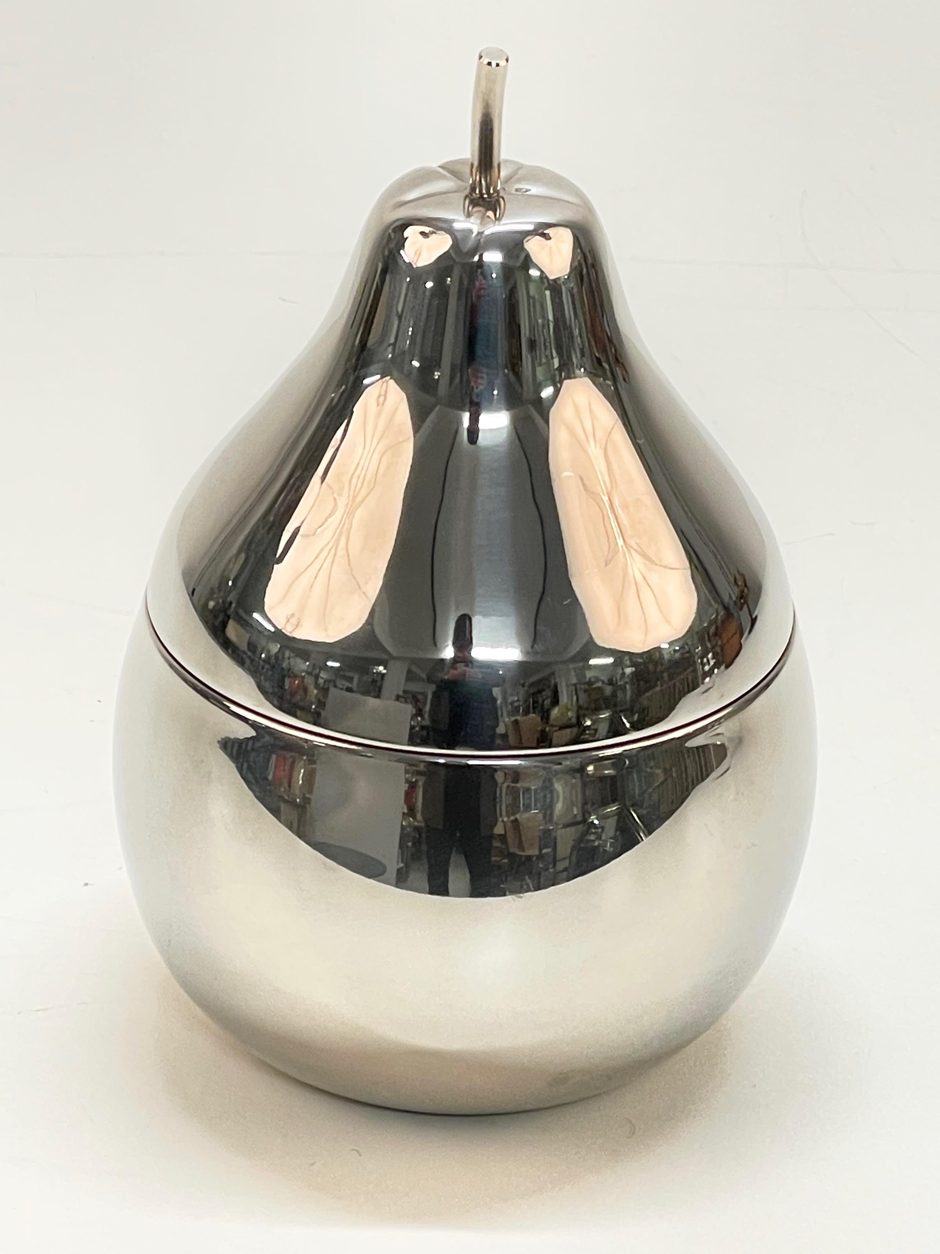 20th Century Midcentury Chromed Silver Plate Pear Shaped Italian Ice Bucket, 1970s