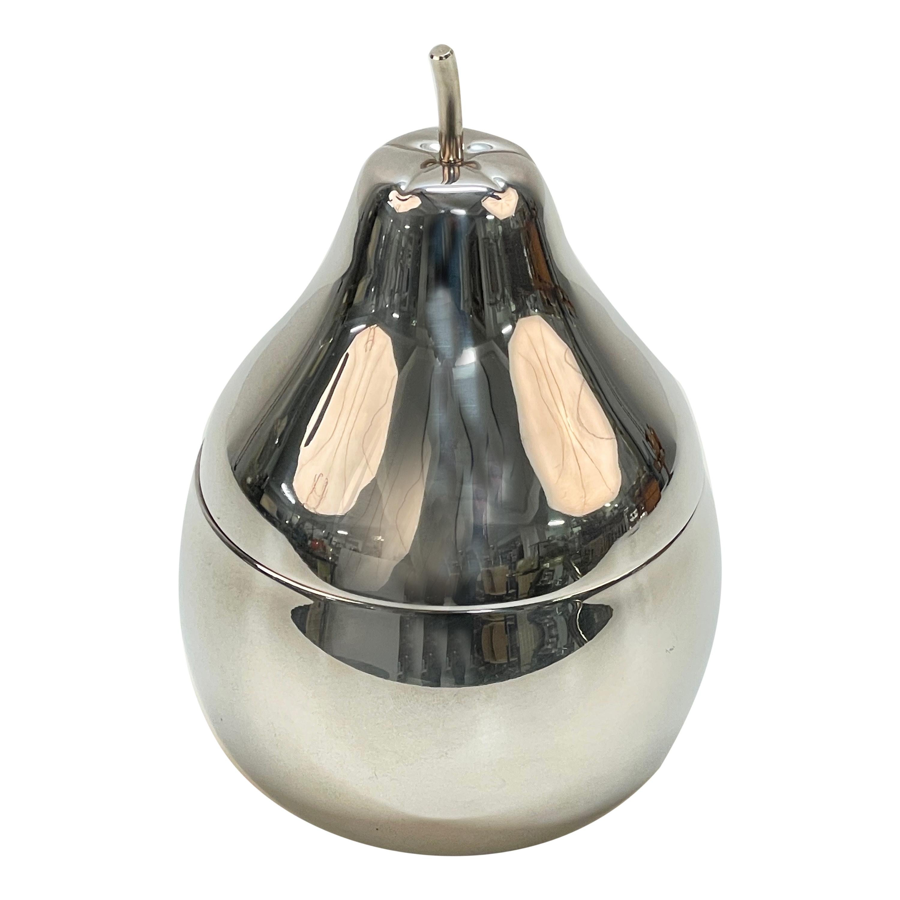 Midcentury Chromed Silver Plate Pear Shaped Italian Ice Bucket, 1970s