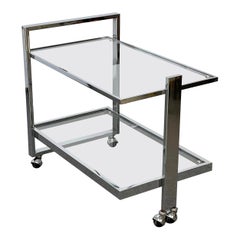 Midcentury Chromed Steel and Crystal Glass Italian Bar Cart, 1970s