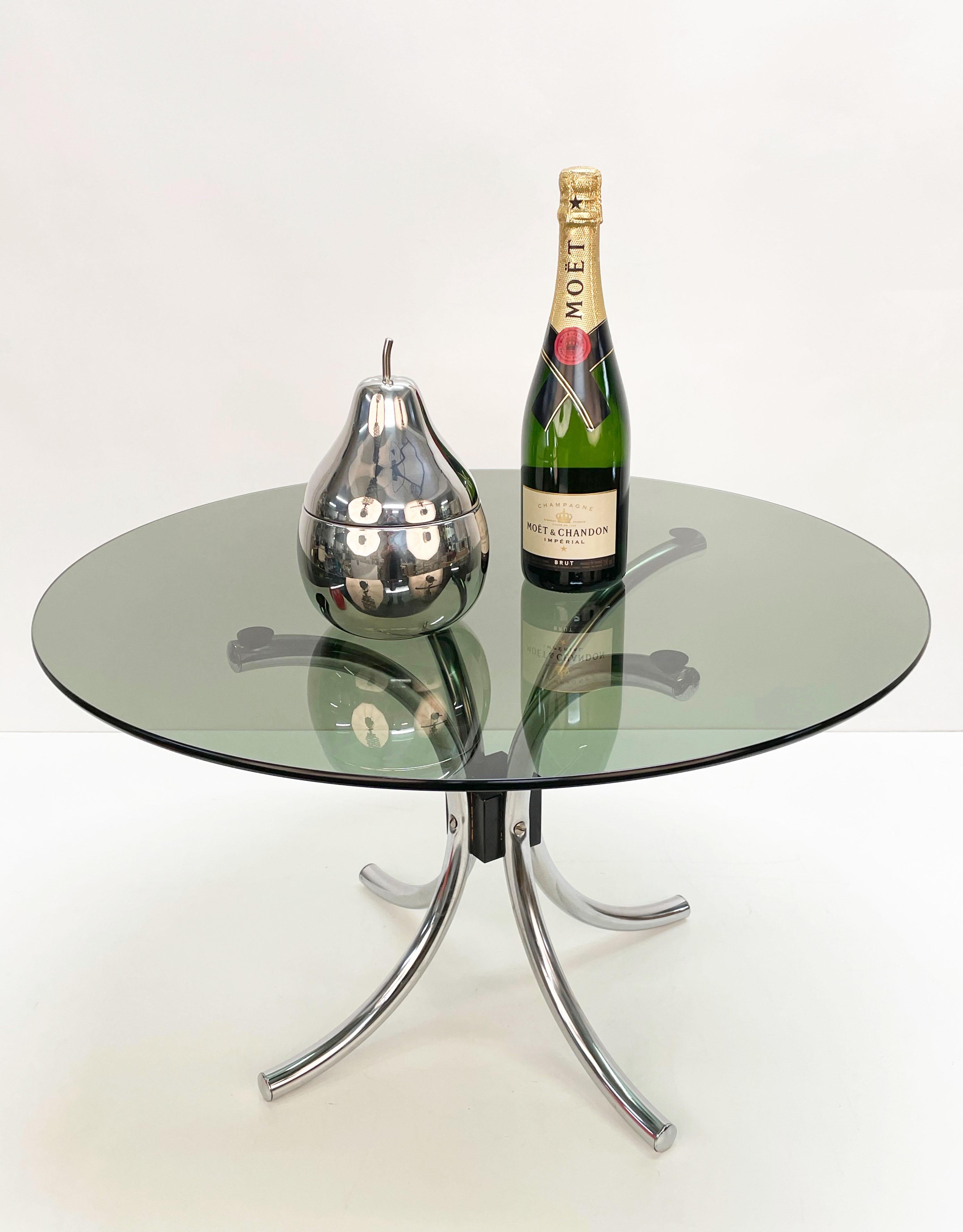 Midcentury Chromed Steel Italian Coffee Table with Smoked Glass Round Top, 1960s For Sale 4