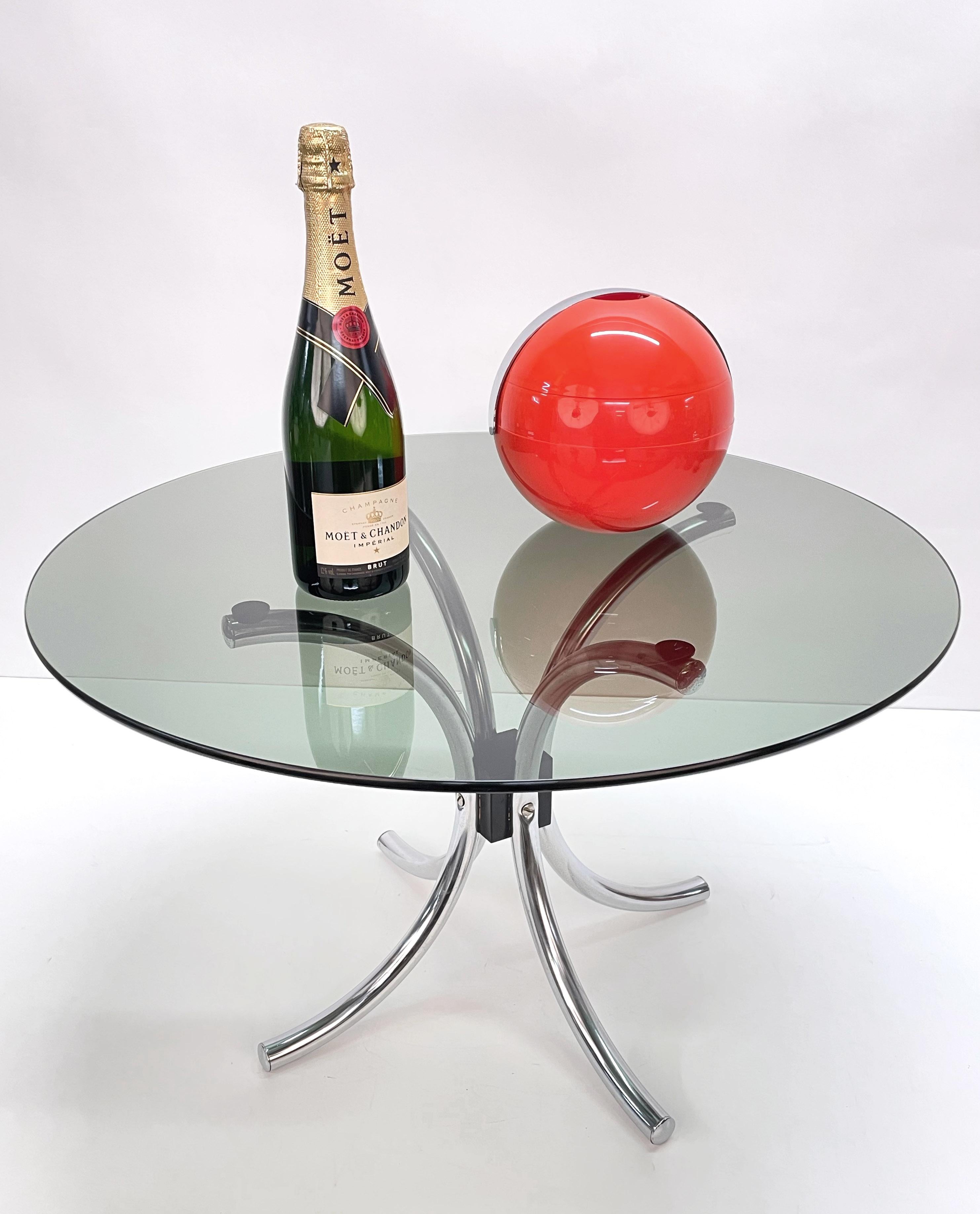 Midcentury Chromed Steel Italian Coffee Table with Smoked Glass Round Top, 1960s For Sale 5