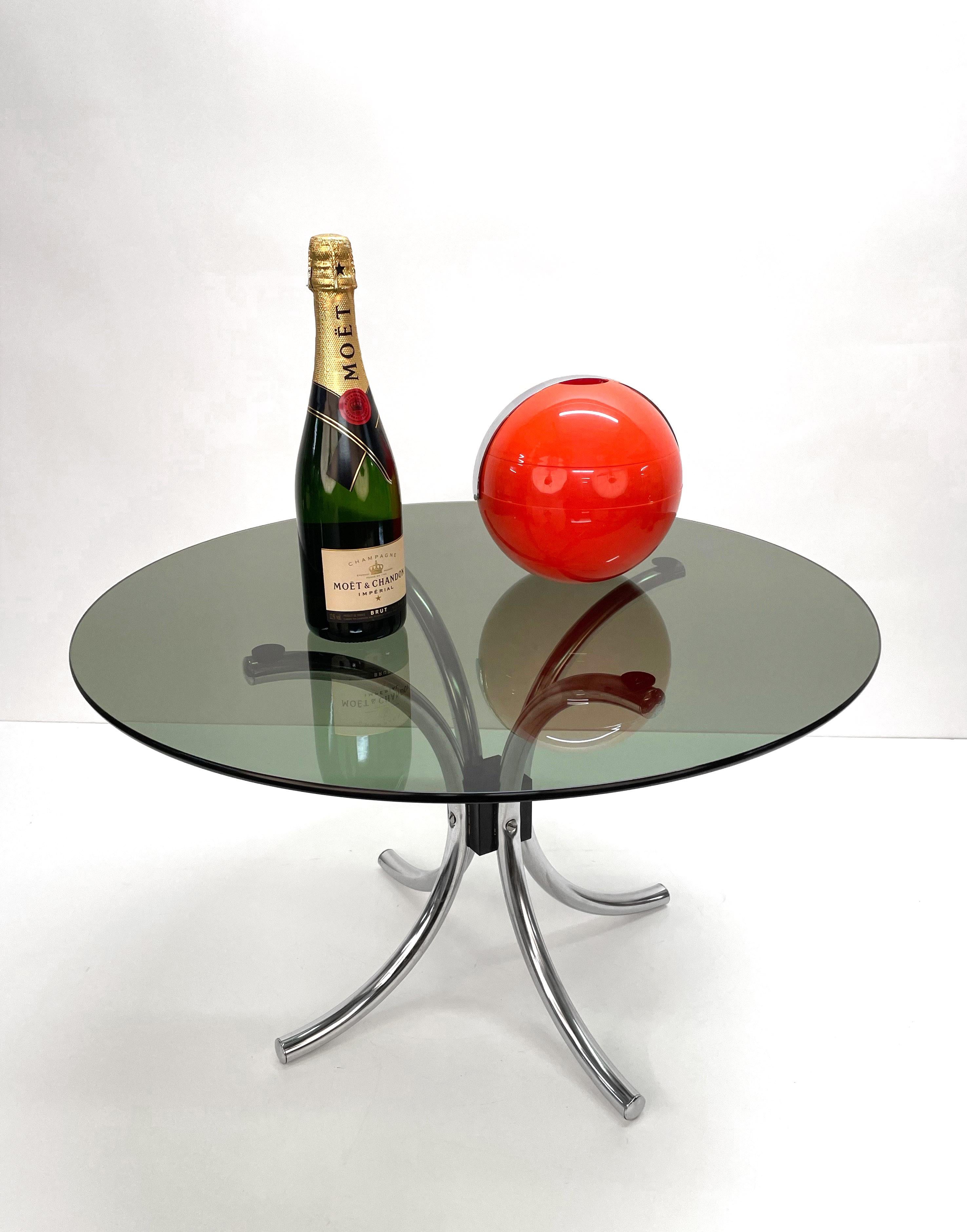 Midcentury Chromed Steel Italian Coffee Table with Smoked Glass Round Top, 1960s For Sale 7