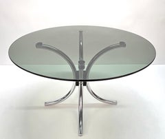 Midcentury Chromed Steel Italian Coffee Table with Smoked Glass Round Top, 1960s