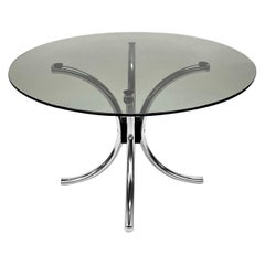 Midcentury Chromed Steel Italian Coffee Table with Smoked Glass Round Top, 1960s