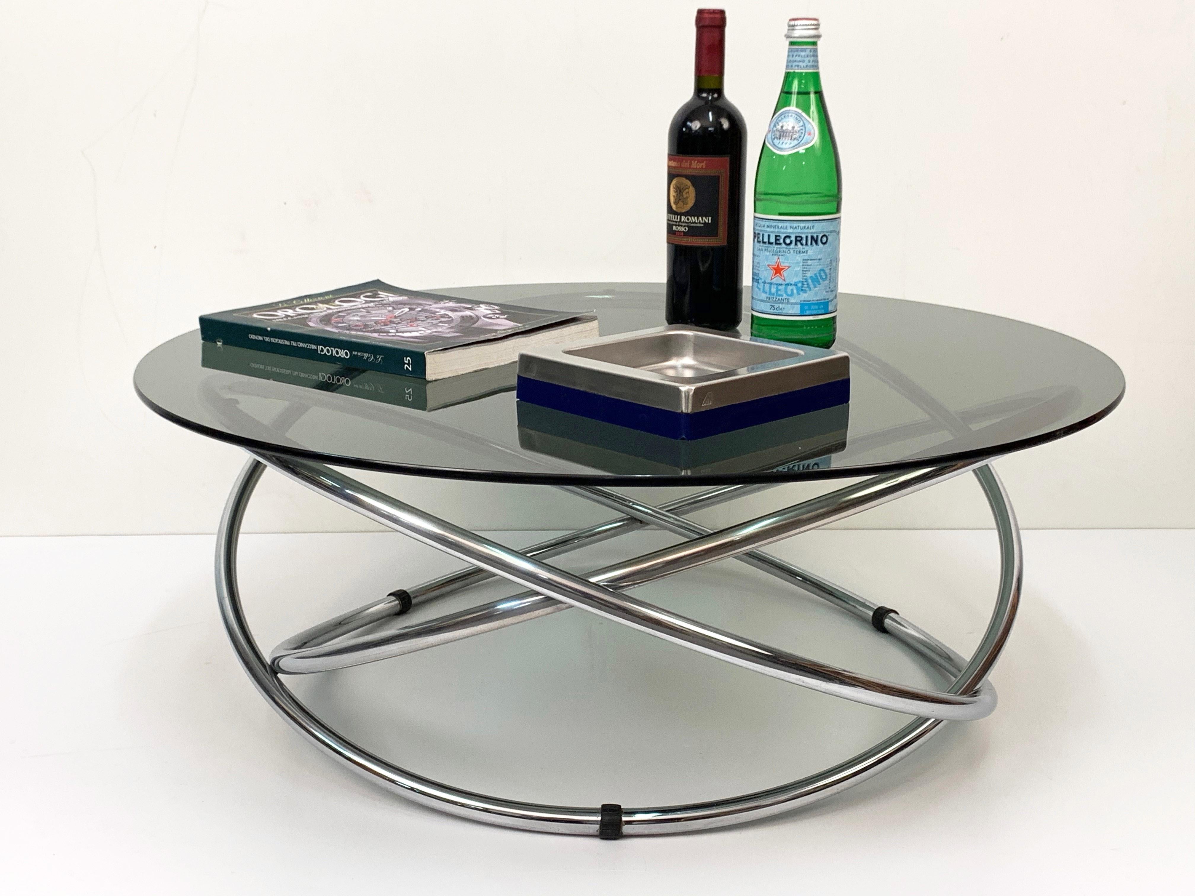 Midcentury Chromed Steel Italian Coffee Table with Smoked Glass Top, 1960s 5
