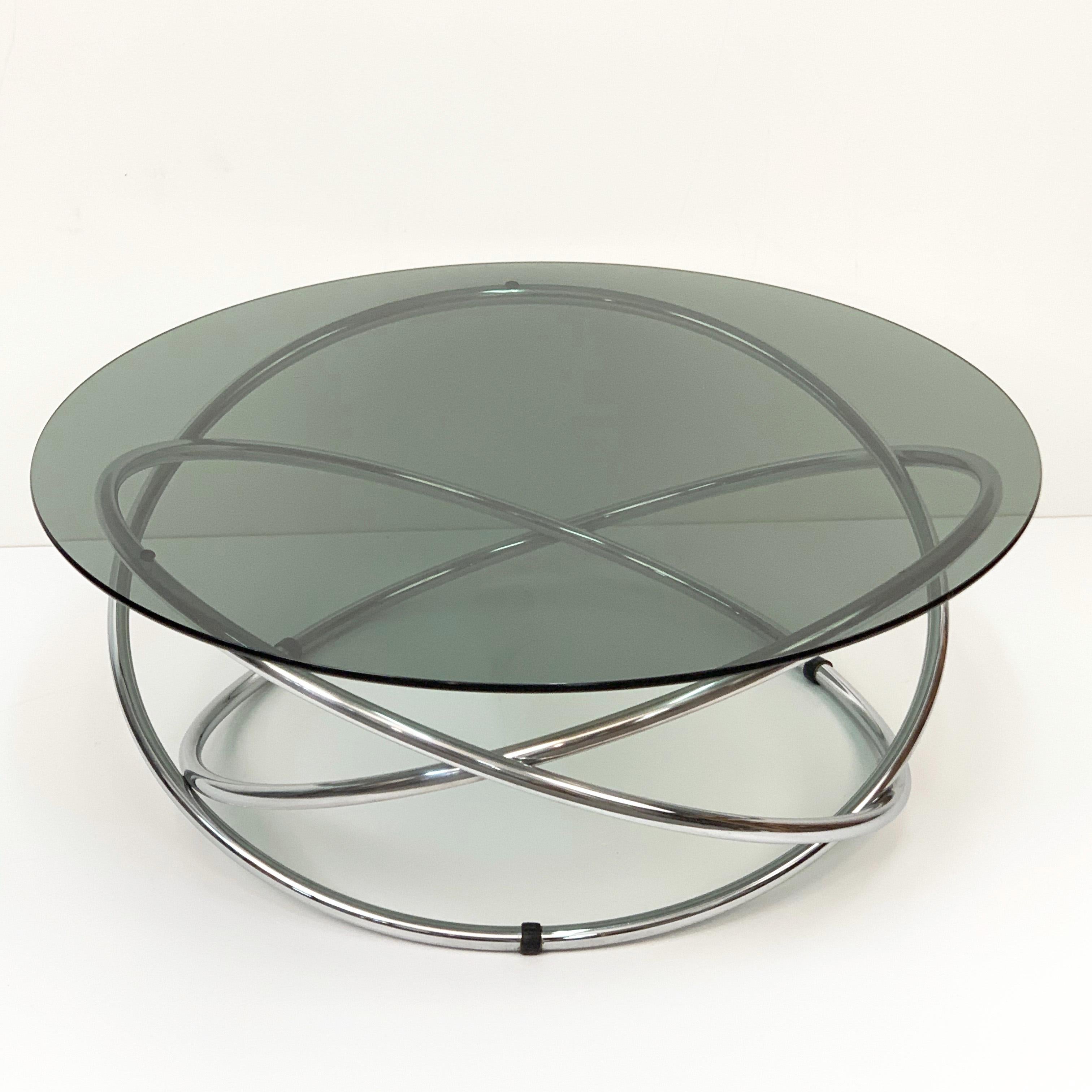 Midcentury Chromed Steel Italian Coffee Table with Smoked Glass Top, 1960s In Good Condition In Roma, IT