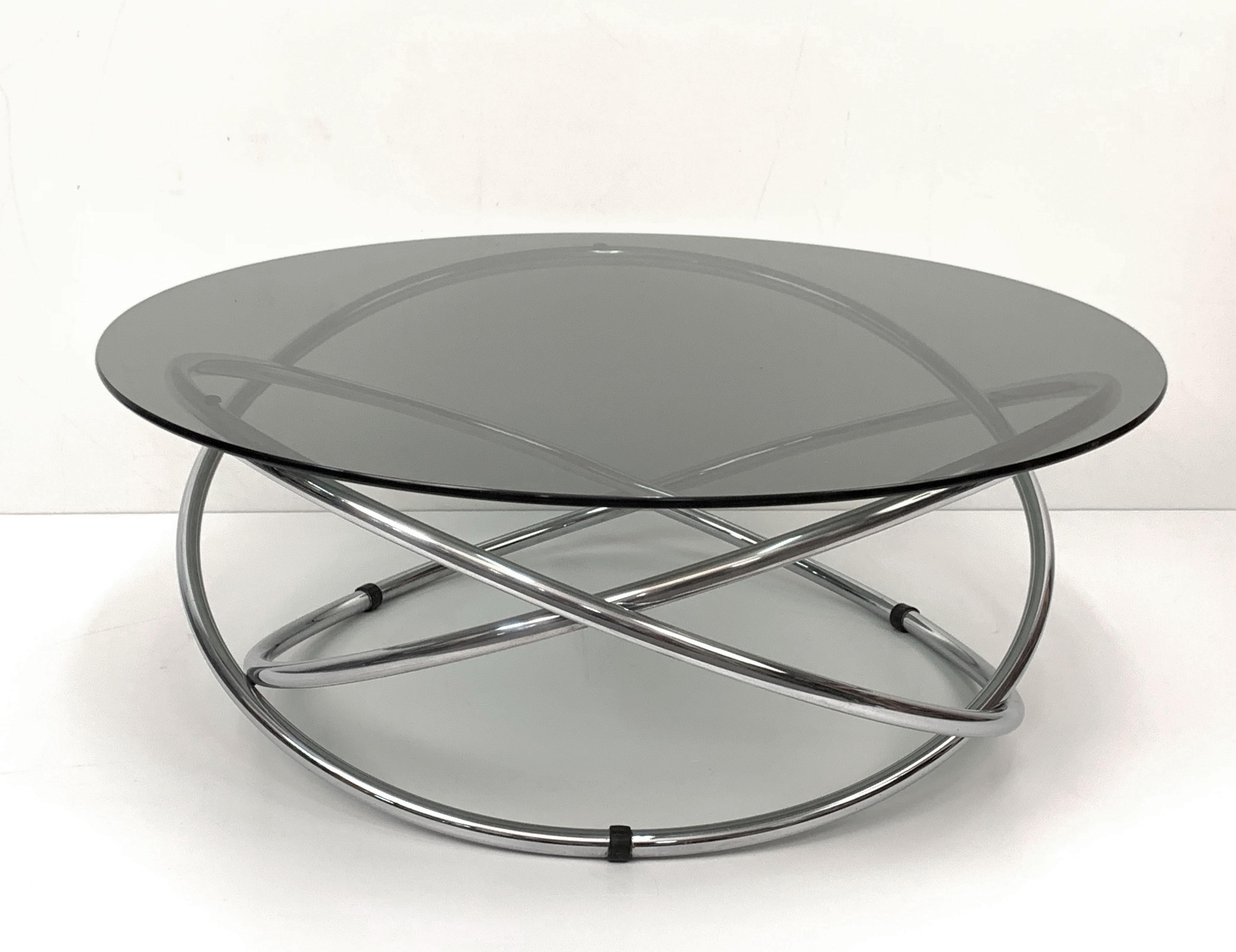 Midcentury Chromed Steel Italian Coffee Table with Smoked Glass Top, 1960s 1