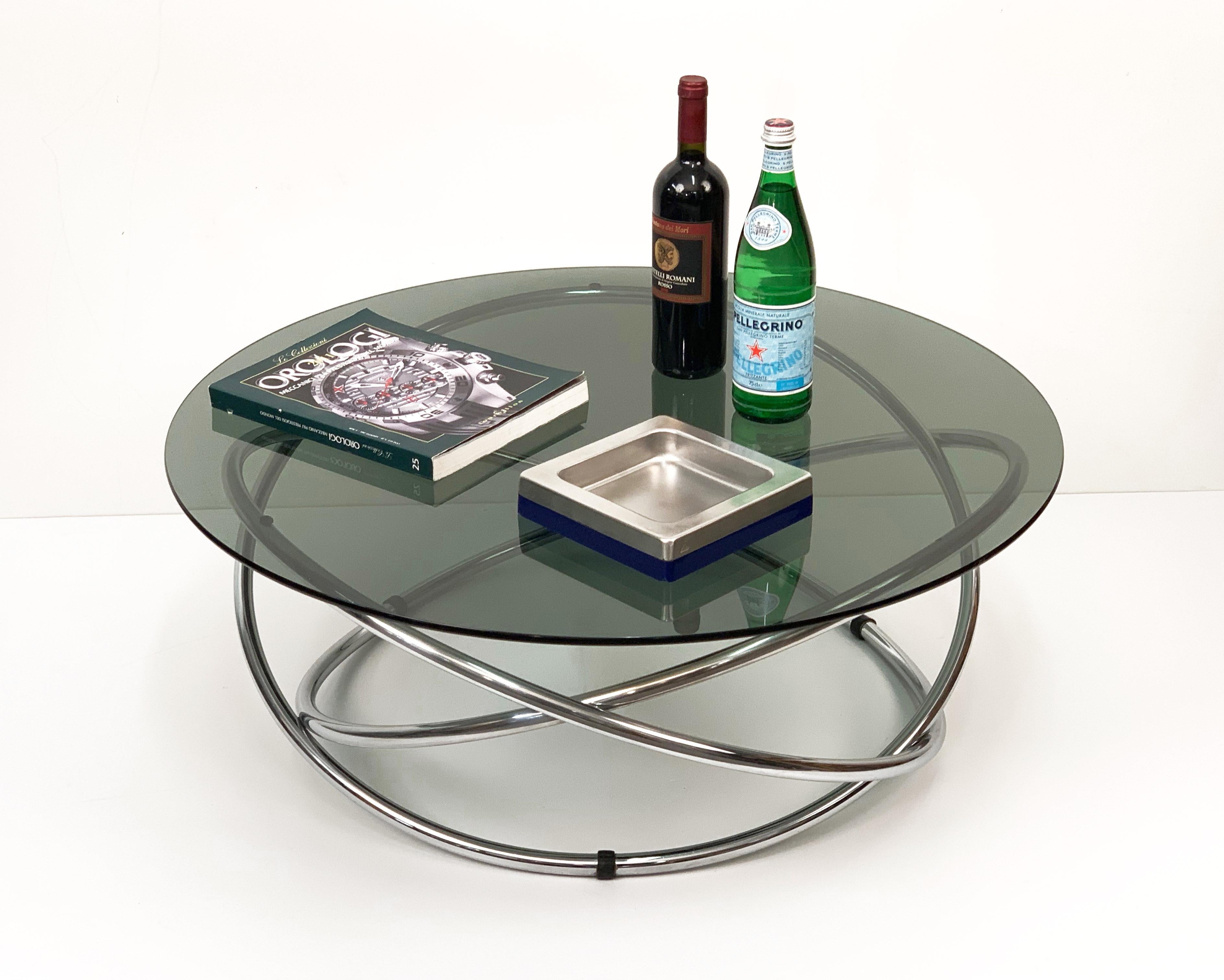 Midcentury Chromed Steel Italian Coffee Table with Smoked Glass Top, 1960s 3