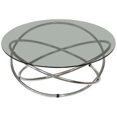 Midcentury Chromed Steel Italian Coffee Table with Smoked Glass Top, 1960s