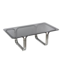 Midcentury Chromed Steel Italian Coffee Table with Smoked Glass Top, 1970s