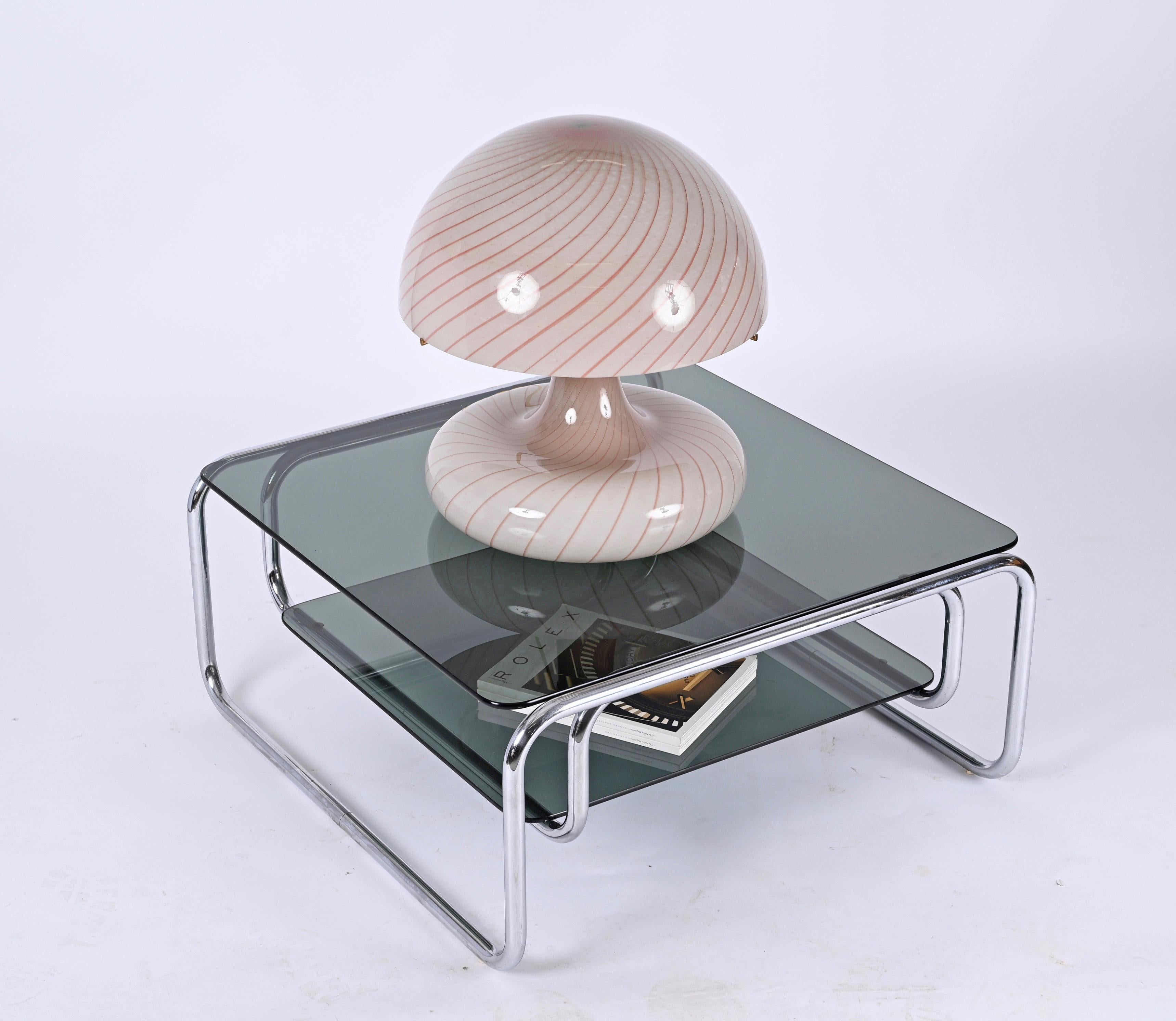 Mid-Century Modern Midcentury Chromed Steel Italian Coffee Table with Smoked Glasses, Cassina 1970s