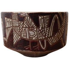 Midcentury, circa 1950, Jean Derval, Ceramic Enameled Bowl, Cup, Birds Pattern