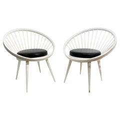 Midcentury Circle Lounge Chairs by Yngve Ekström, Leather
Beechwood