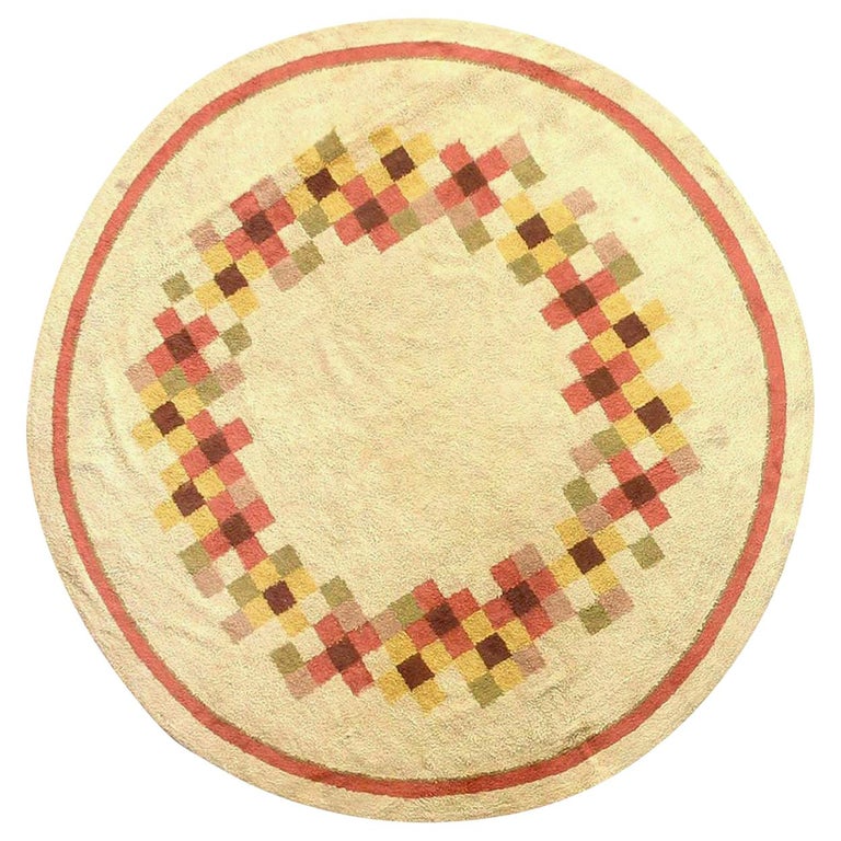 Doris Leslie Blau Collection Art Deco Round Handmade Wool Rug For Sale
