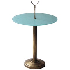 Midcentury Circular Green Gold Brass Crystal Glass French Auxiliar Table, 1950