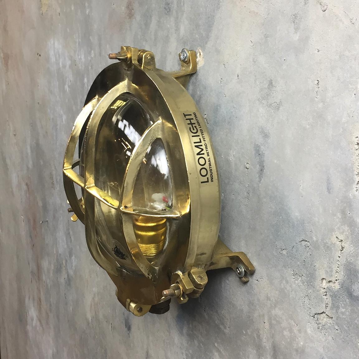 Late 20th Century Mid-Century Circular Industrial Cast Brass Circular Wall Light with Glass Dome For Sale