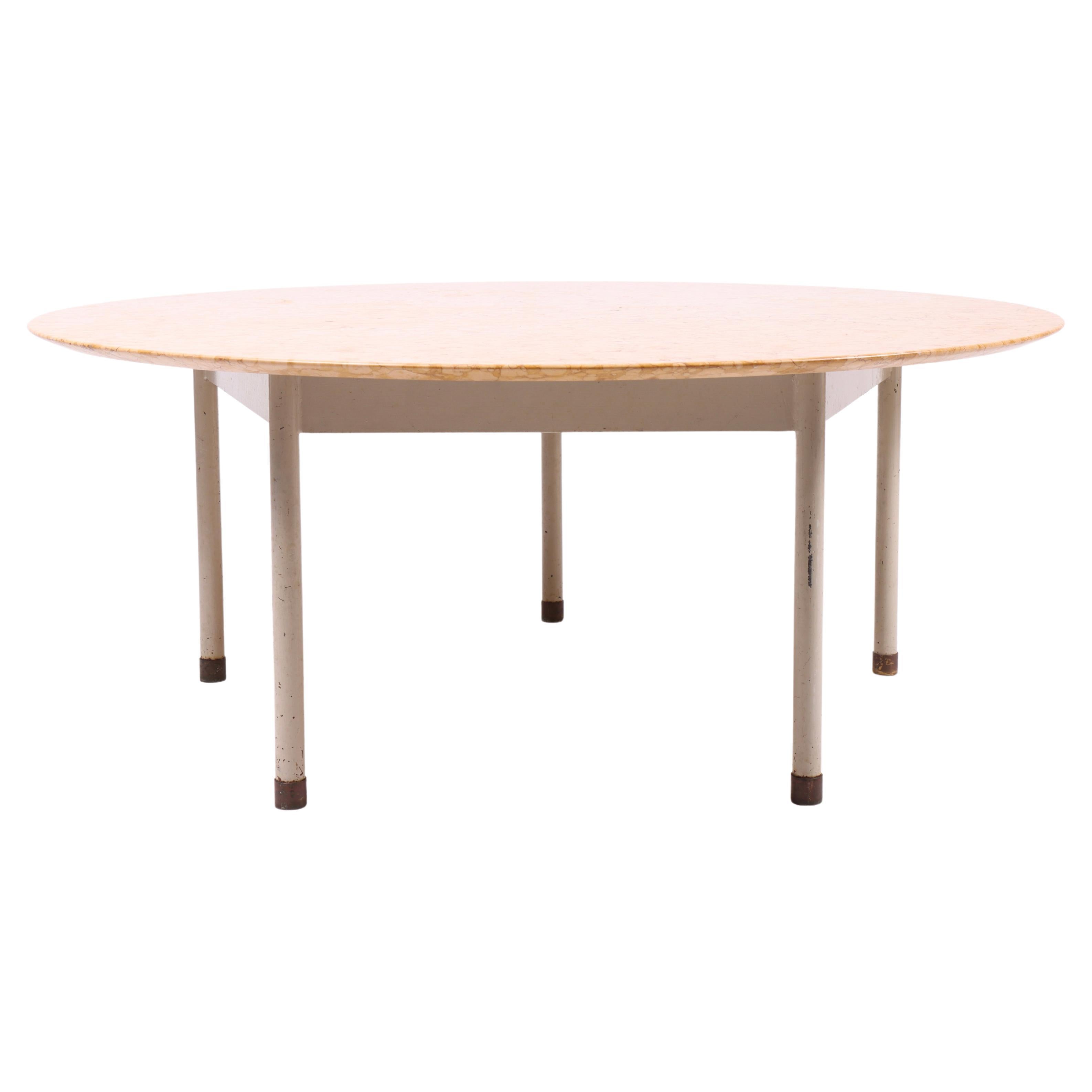 Midcentury Circular Low Table with Red Verona Marble Top by Acton Bjørn. For Sale