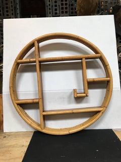 Mid-Century Circular Rattan Wall Hanging Shelf with Asymmetric Shelves