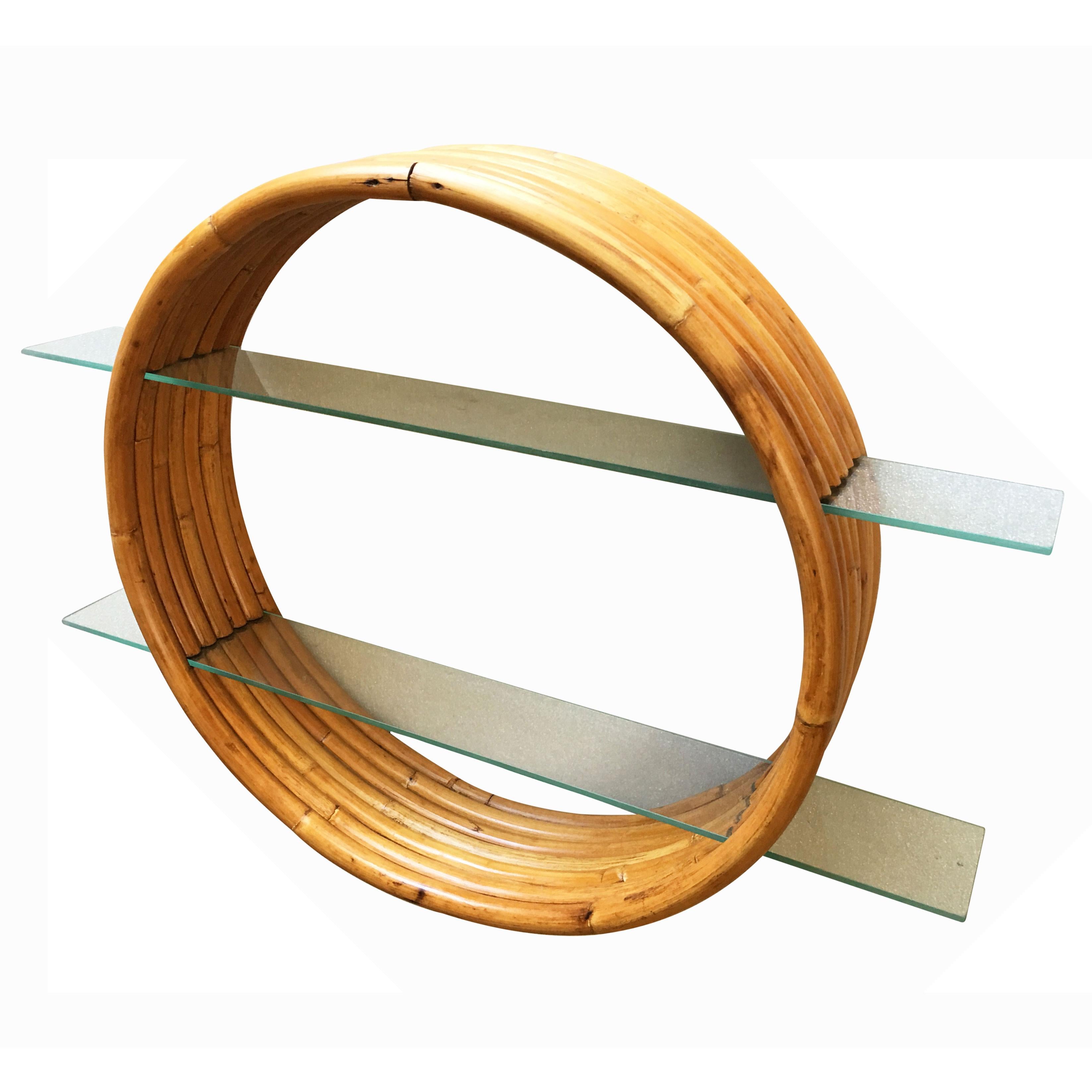 Midcentury Circular Rattan Wall Hanging Shelf with Slat Glass Tiers at 1stDibs rattan circle