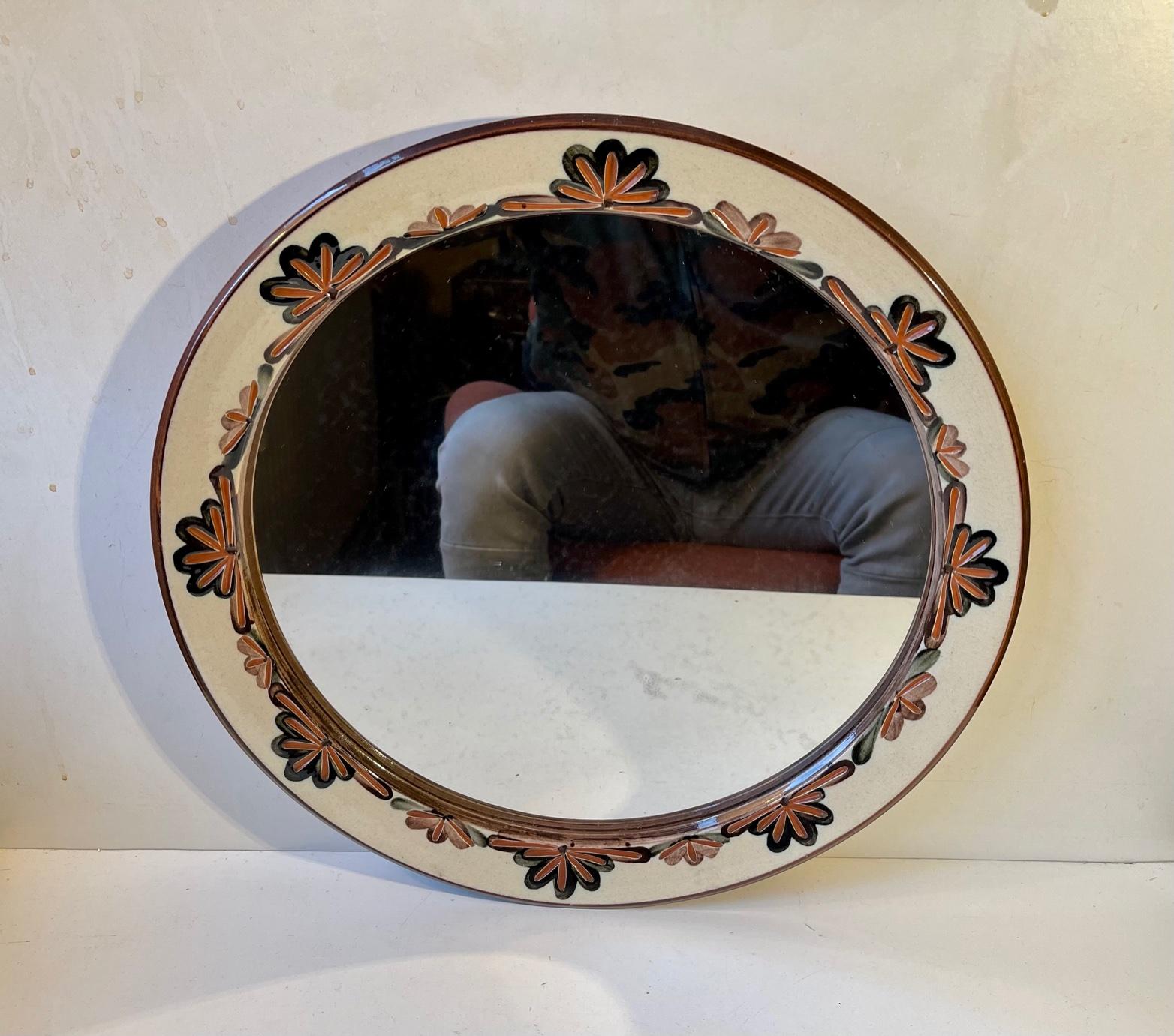 Mid-Century Modern Midcentury Circular Wall Mirror in Ceramic by Zoltan Kiss for Knabstrup, 1960s For Sale