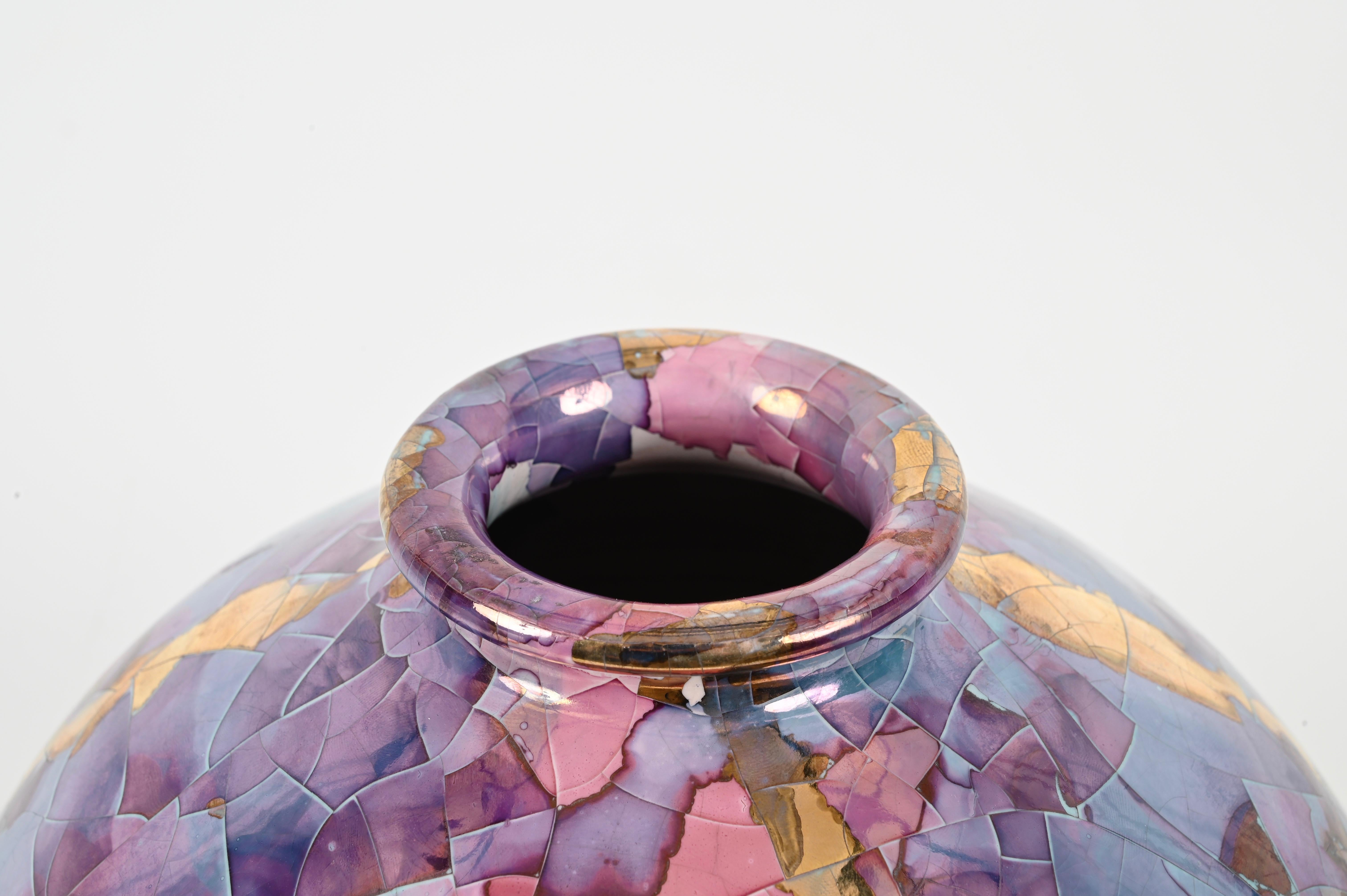 Mid-Century Modern Midcentury Claudio Pulli Polychrome Enameled Ceramic Italian Vase, 1970s For Sale