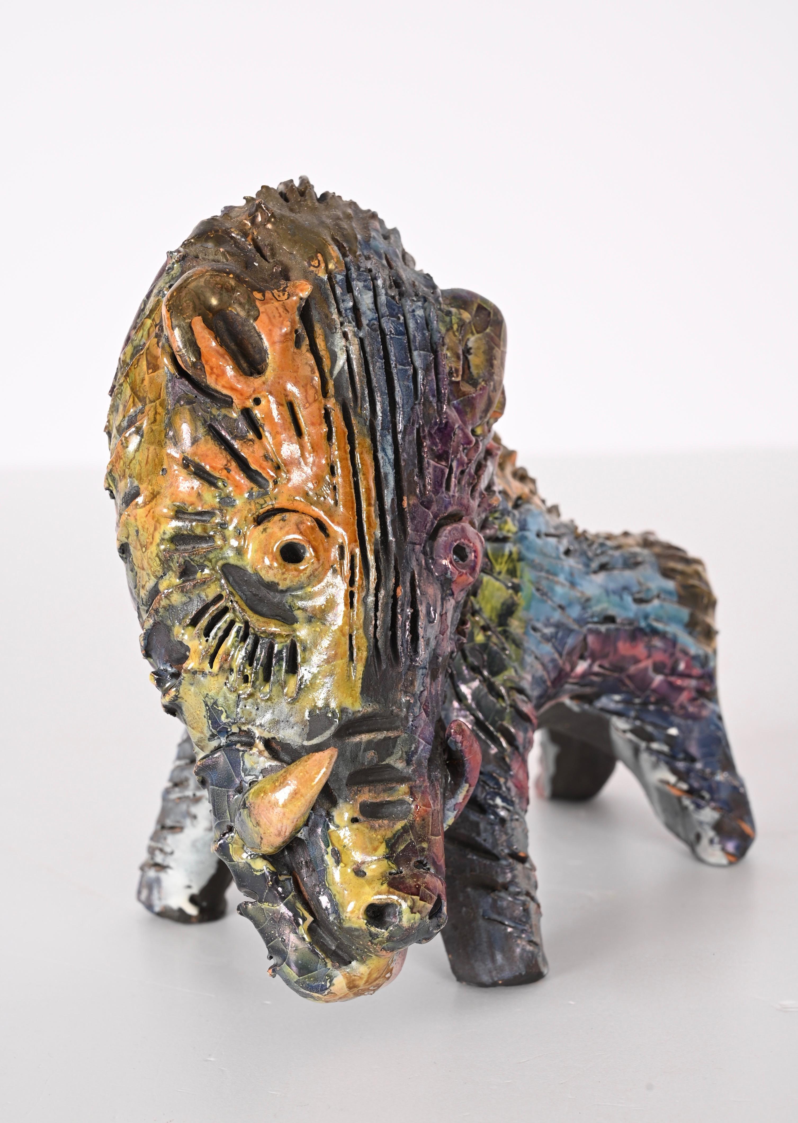 Midcentury Claudio Pulli Polychromed Enameled Ceramic Italian Boar, 1970s 12