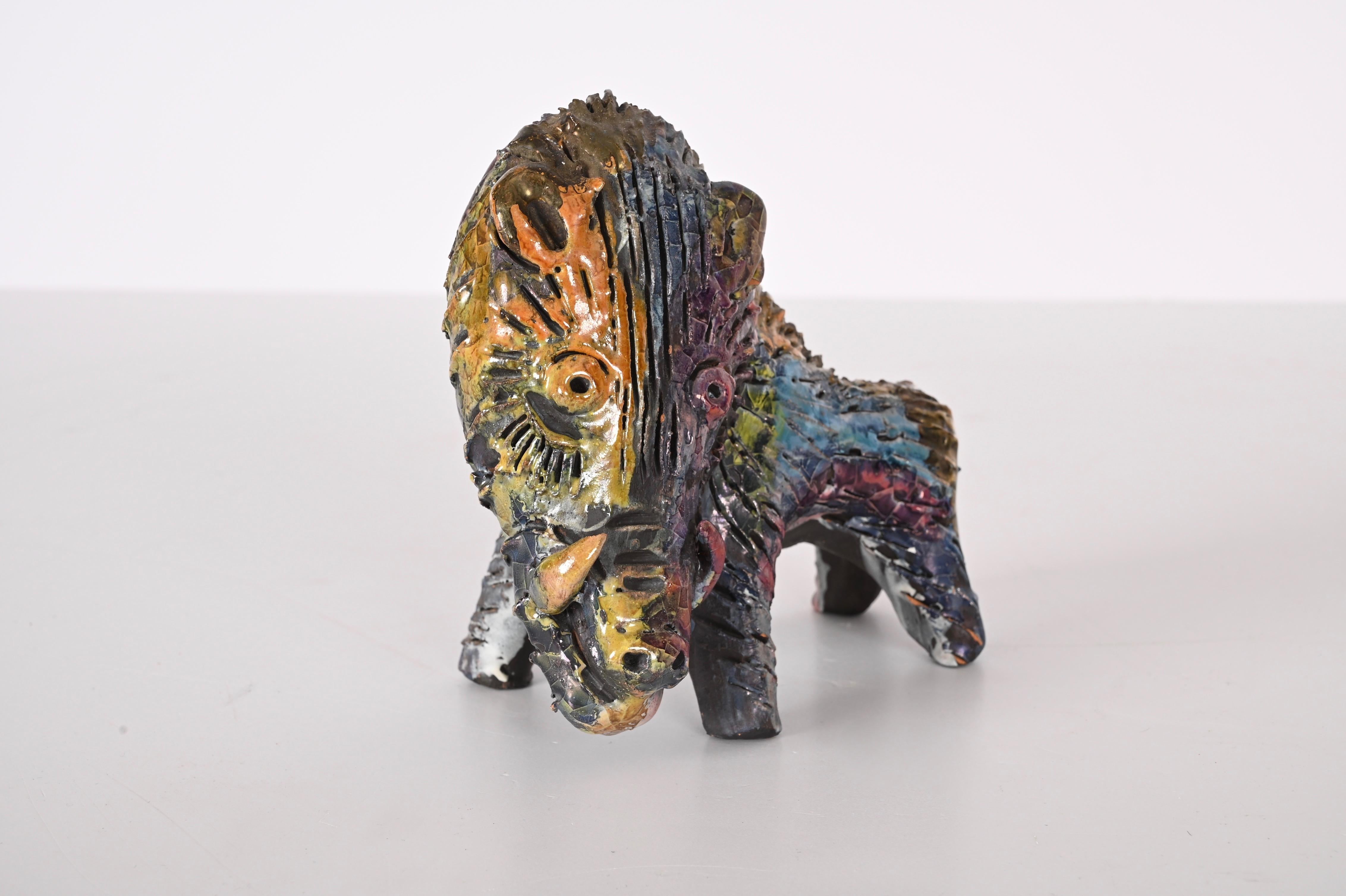 Midcentury Claudio Pulli Polychromed Enameled Ceramic Italian Boar, 1970s 13